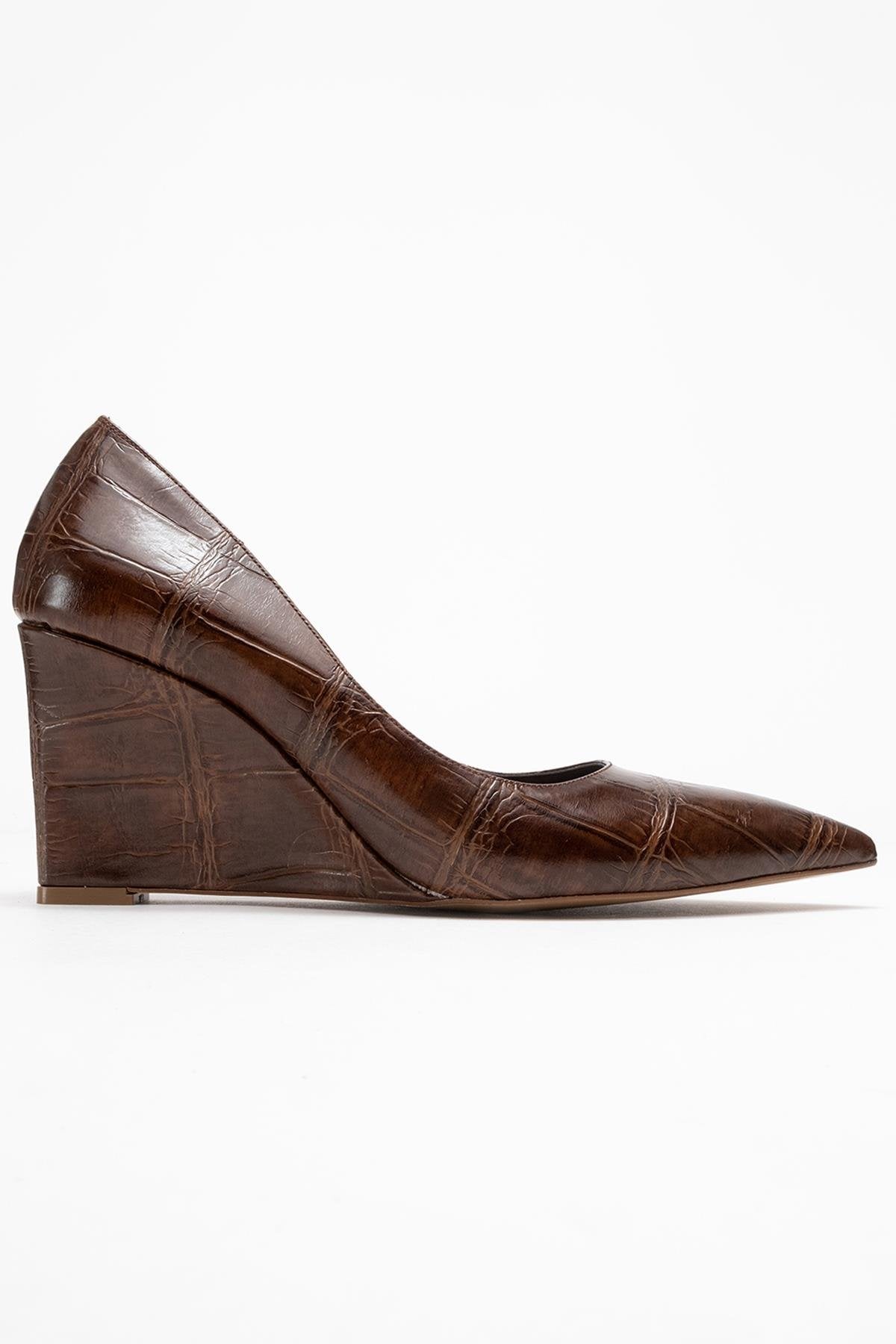 Puera - Tan Croc-Print Pointed Toe Platform Heel Shoe (Women)