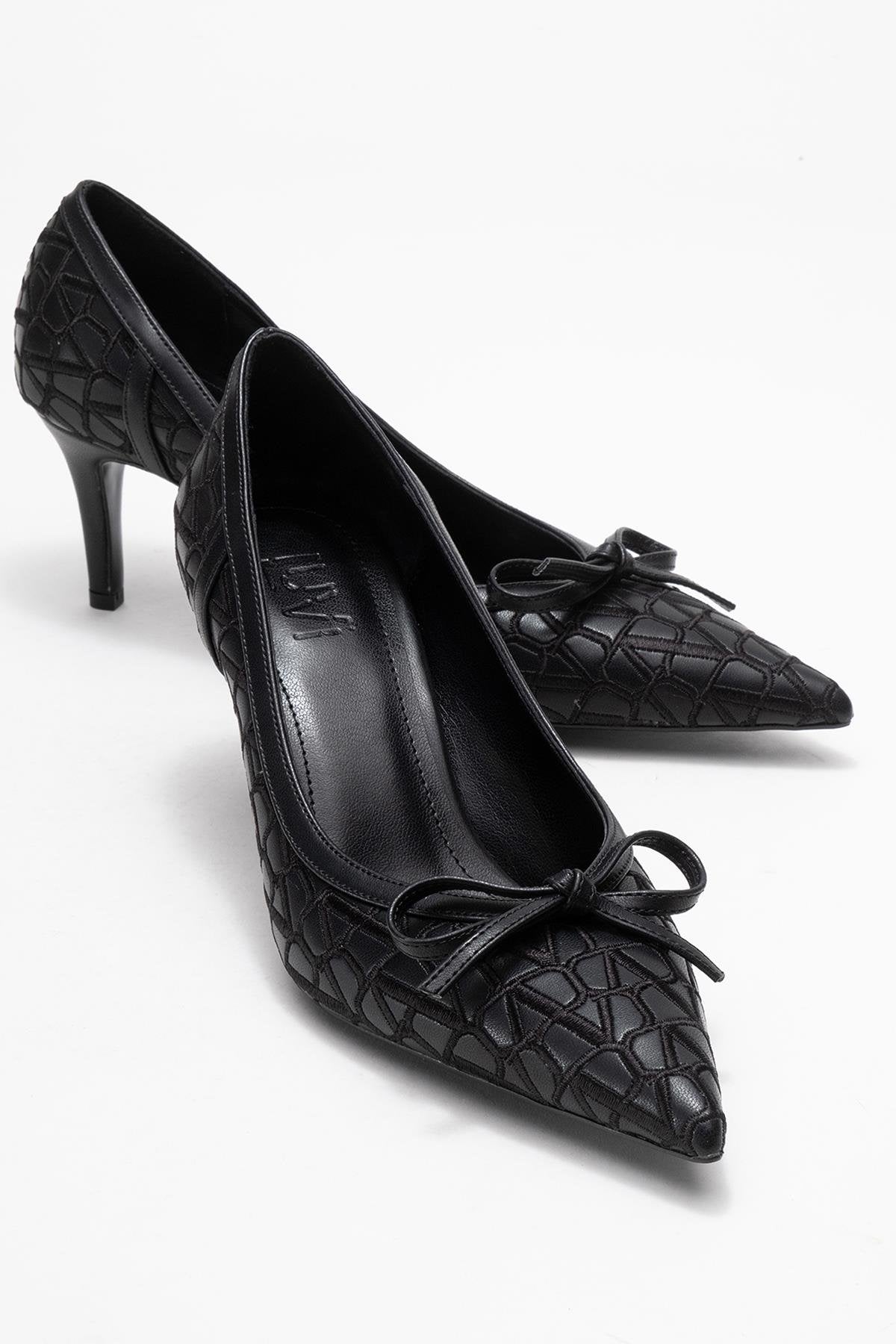 Camden - Black Patterned Bow Pump (Women)