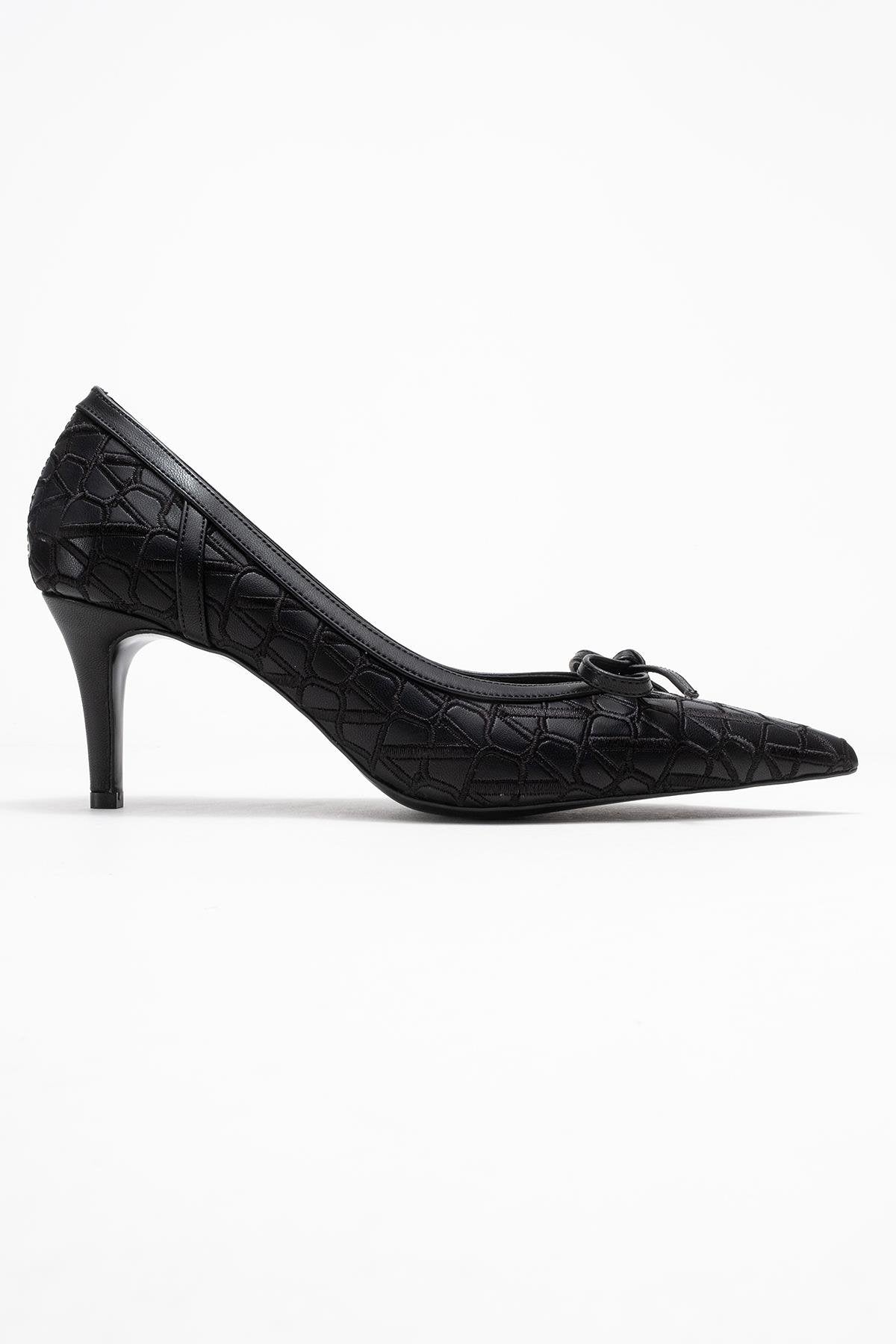 Camden - Black Patterned Bow Pump (Women)