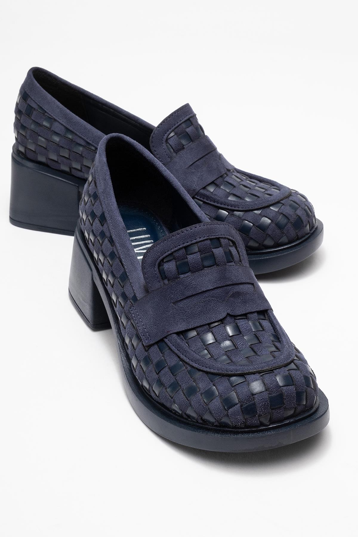 Marlon - Navy Woven Block Heel Shoe (Women)