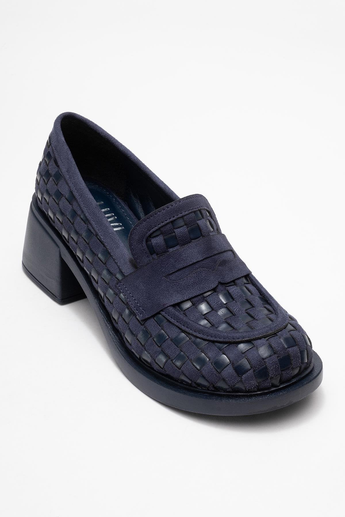 Marlon - Navy Woven Block Heel Shoe (Women)