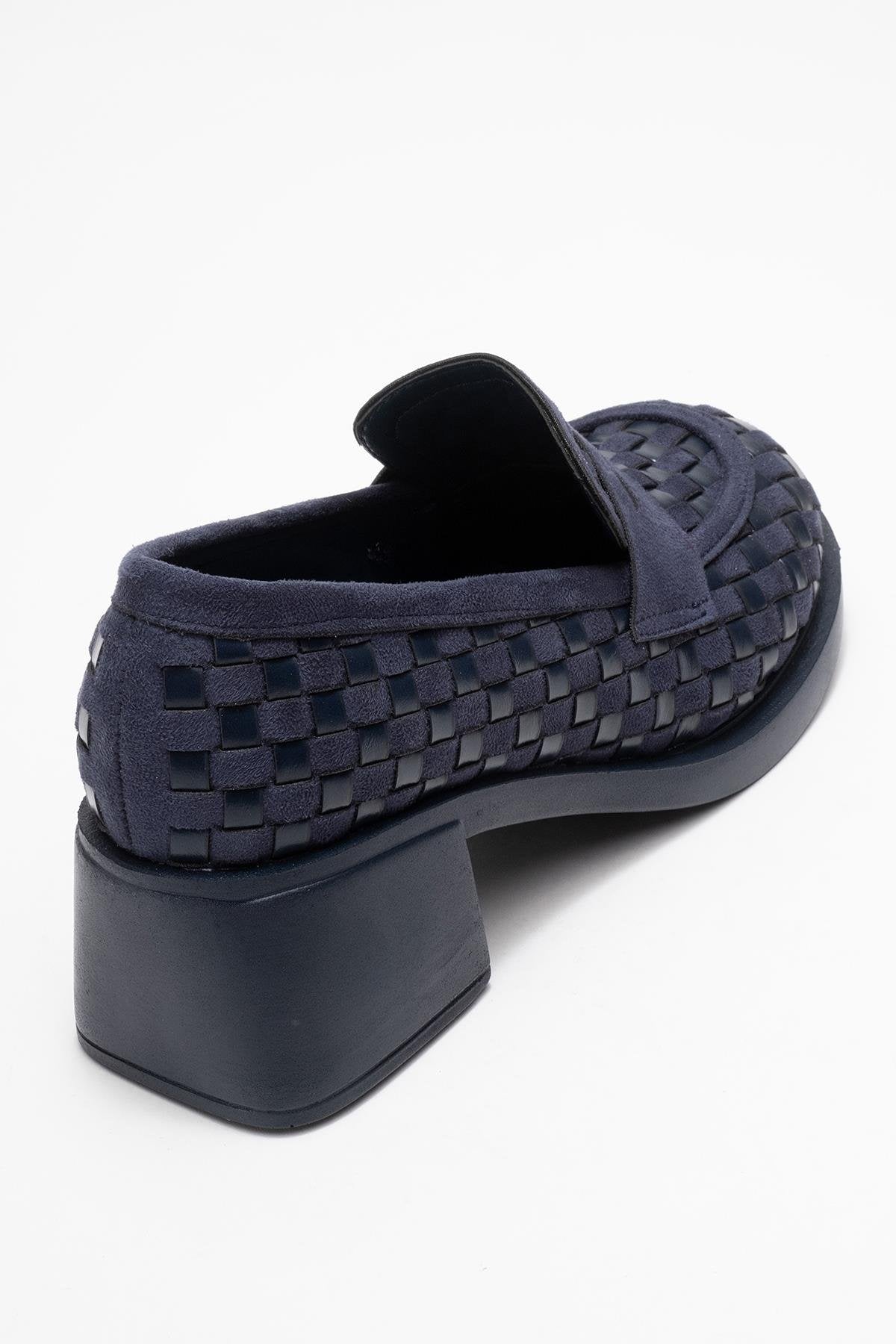 Marlon - Navy Woven Block Heel Shoe (Women)
