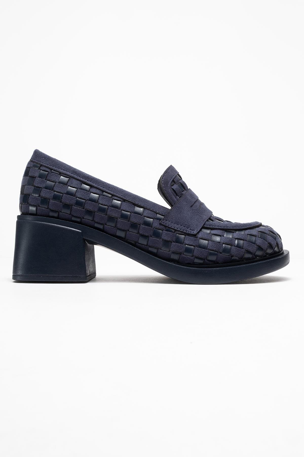 Marlon - Navy Woven Block Heel Shoe (Women)