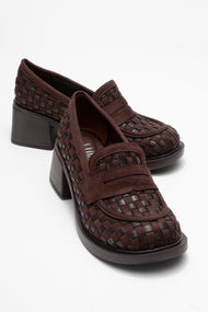 Marlon - Brown Woven Block Heel Shoe (Women)
