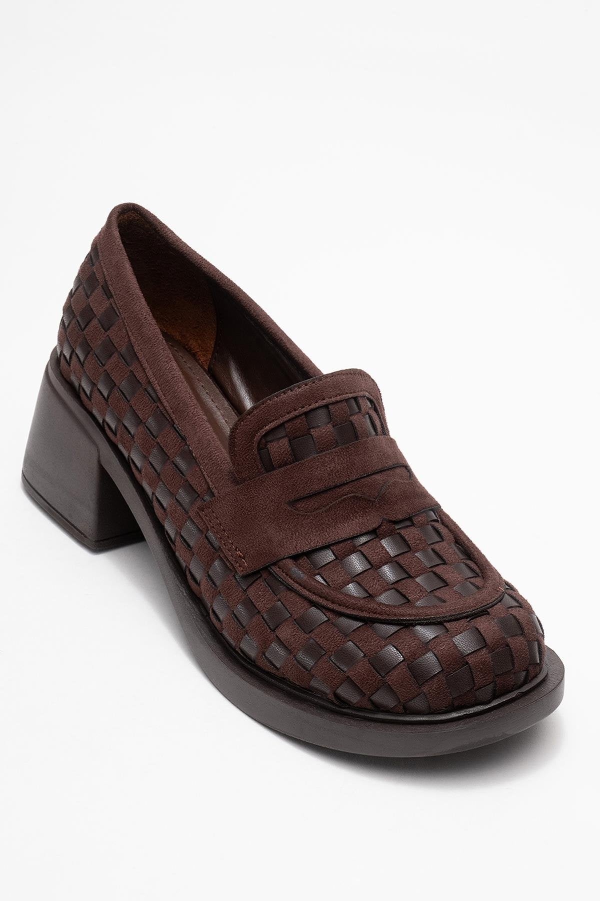 Marlon - Brown Woven Block Heel Shoe (Women)