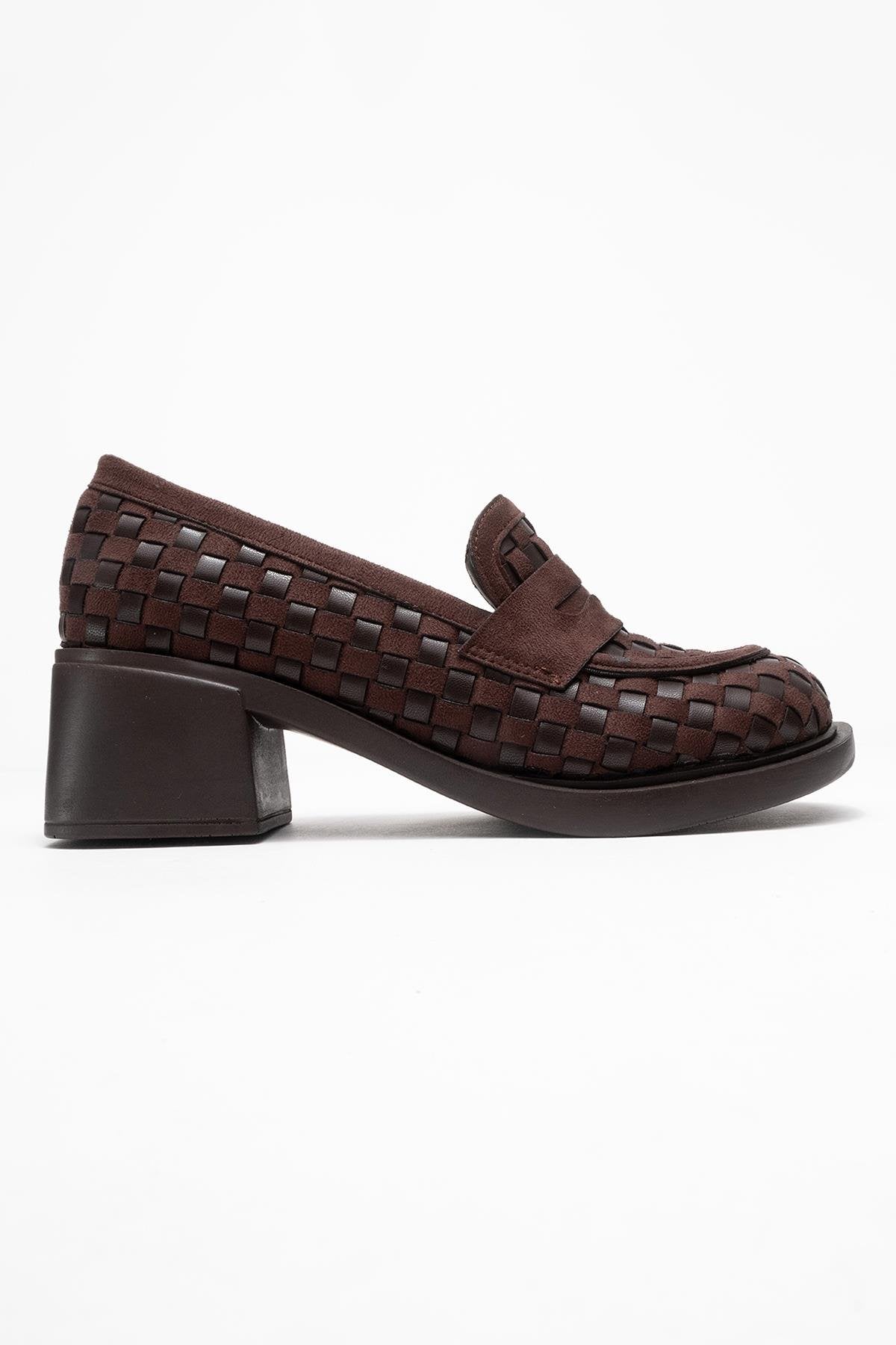 Marlon - Brown Woven Block Heel Shoe (Women)