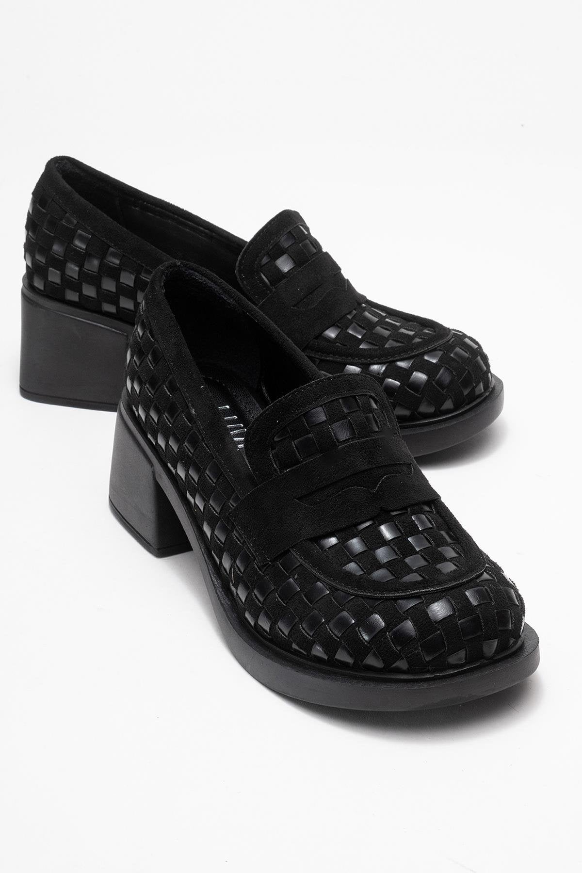 Marlon - Black Woven Block Heel Shoe (Women)