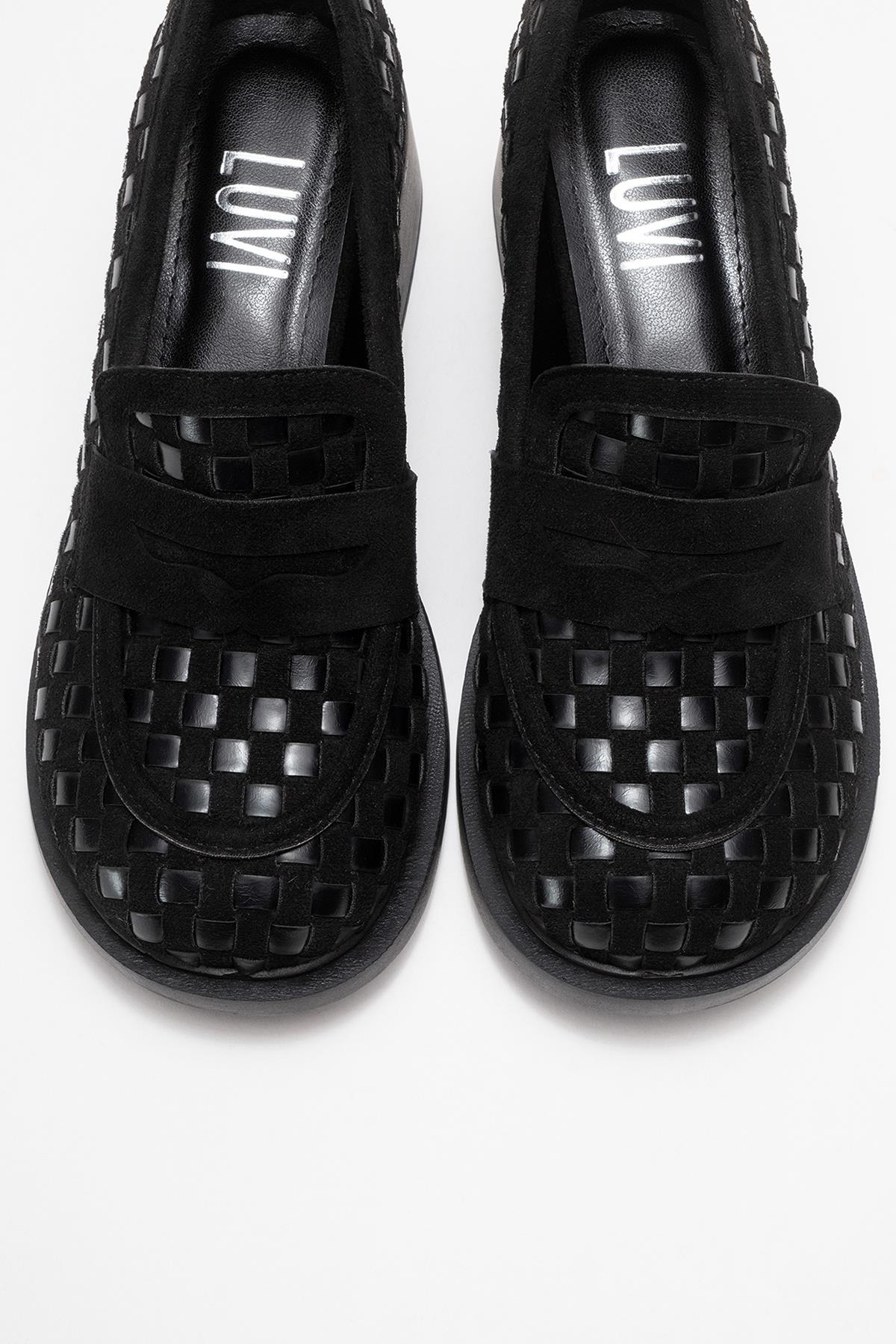 Marlon - Black Woven Block Heel Shoe (Women)