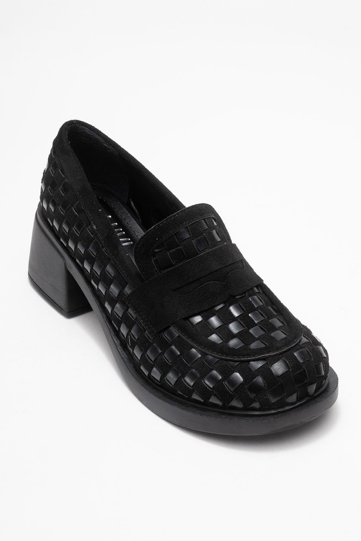 Marlon - Black Woven Block Heel Shoe (Women)