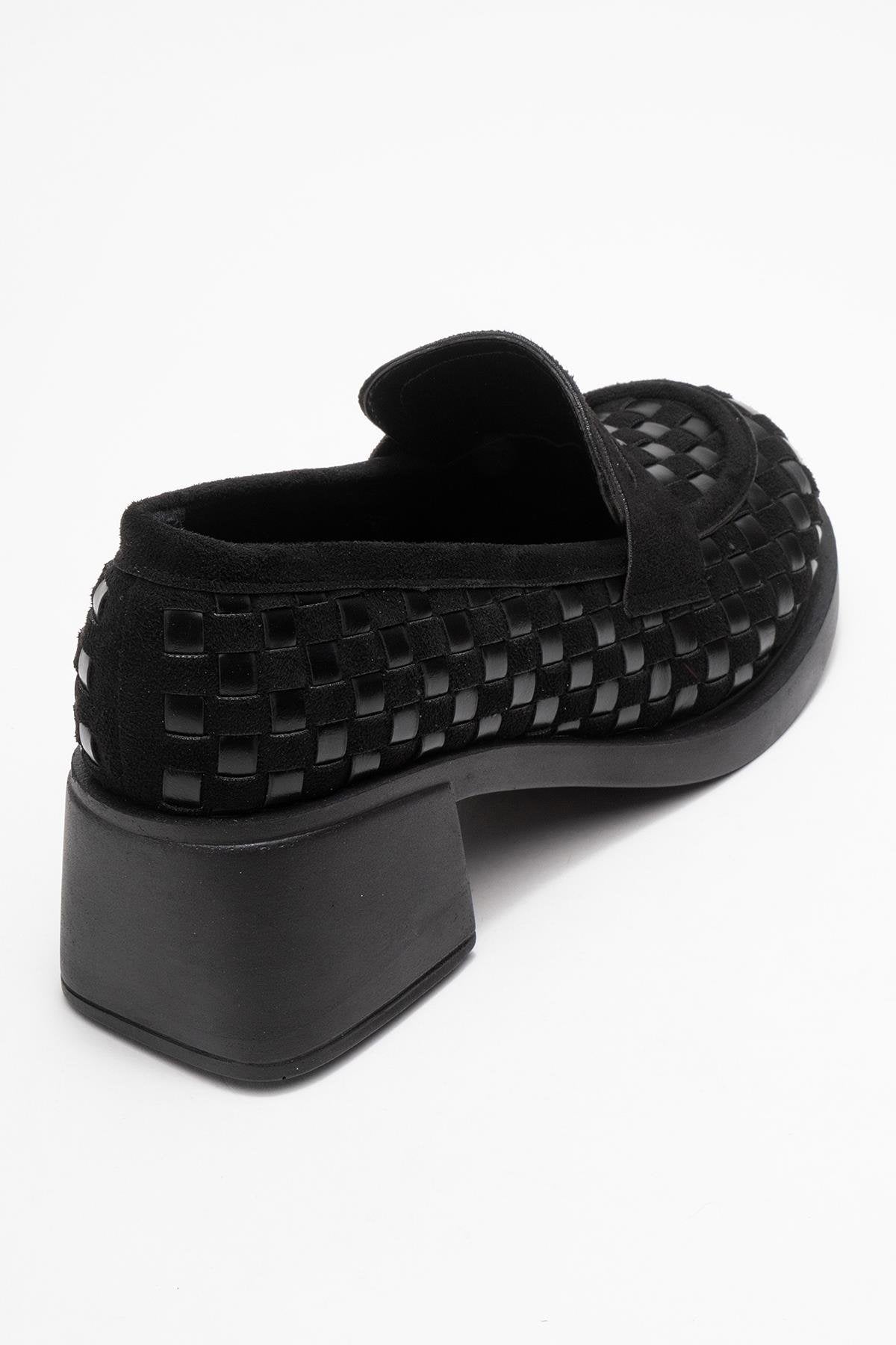 Marlon - Black Woven Block Heel Shoe (Women)