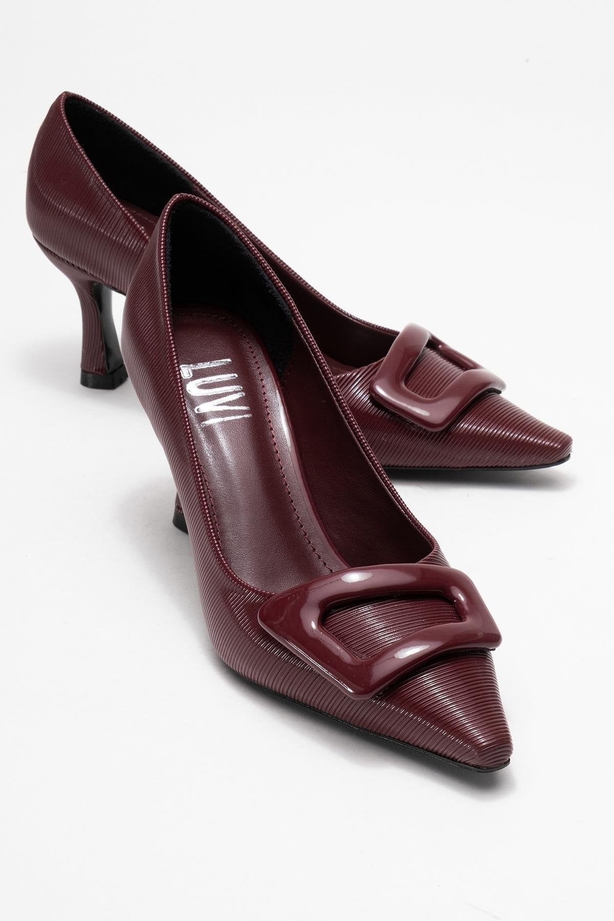 Astra - Burgundy Striped Buckle Heeled Pump (Women)