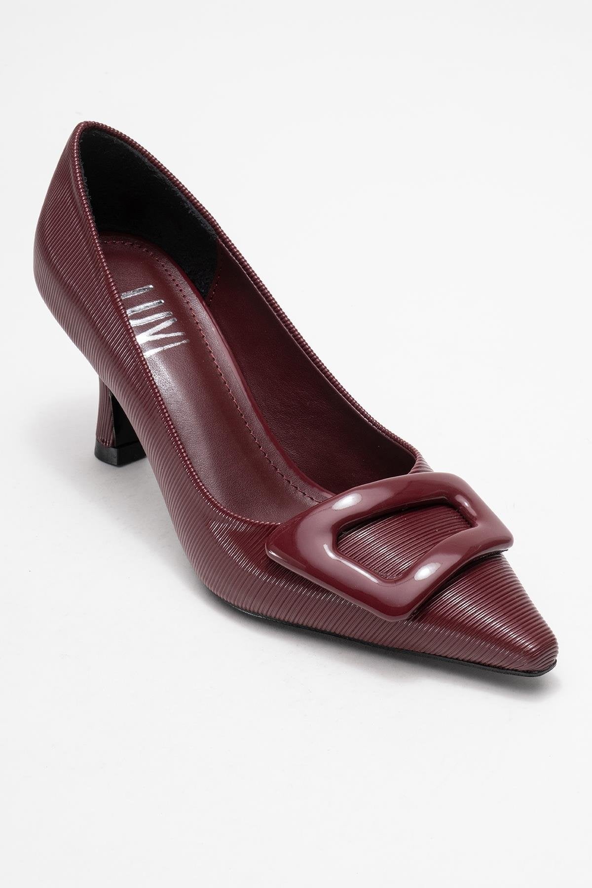 Astra - Burgundy Striped Buckle Heeled Pump (Women)