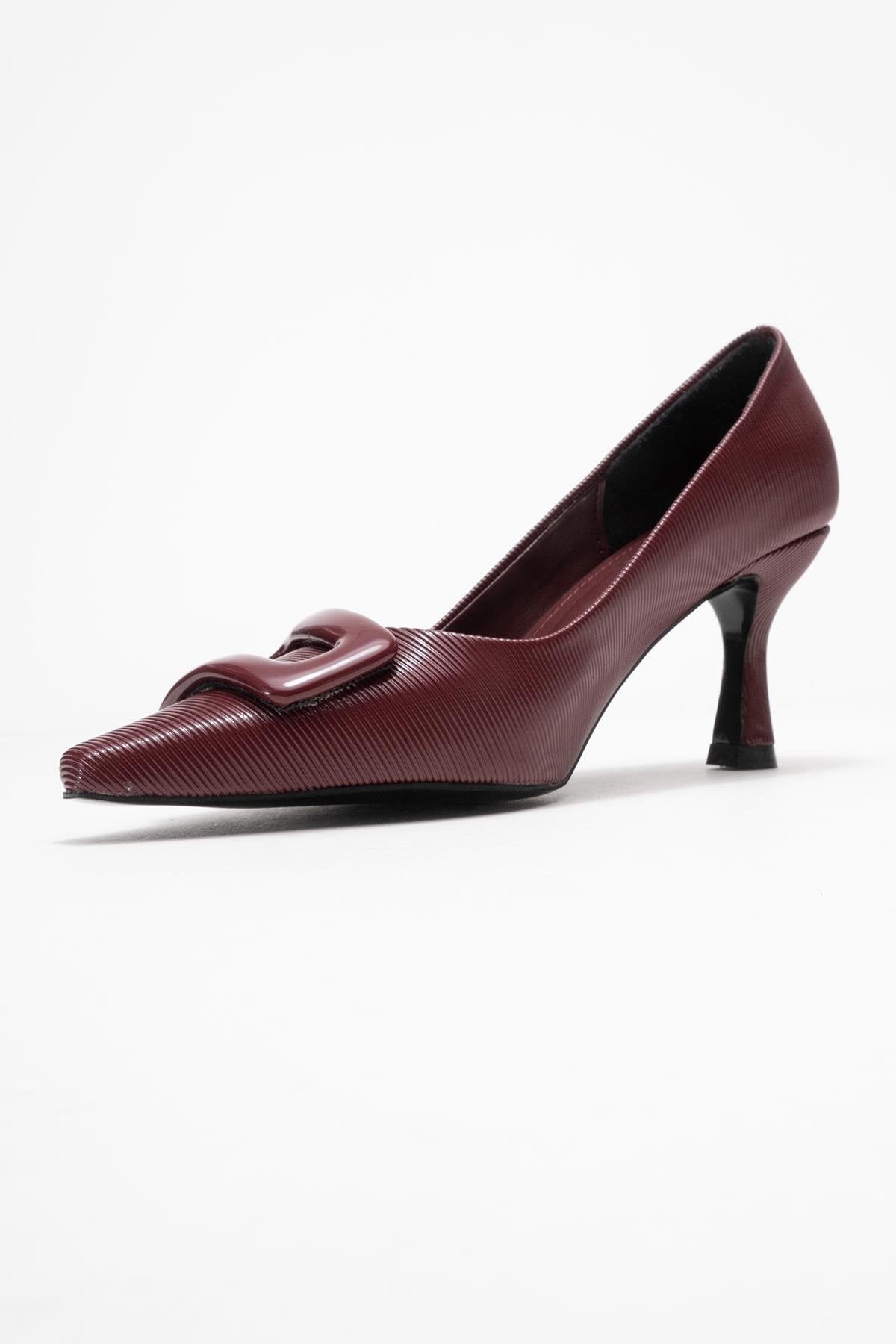 Astra - Burgundy Striped Buckle Heeled Pump (Women)