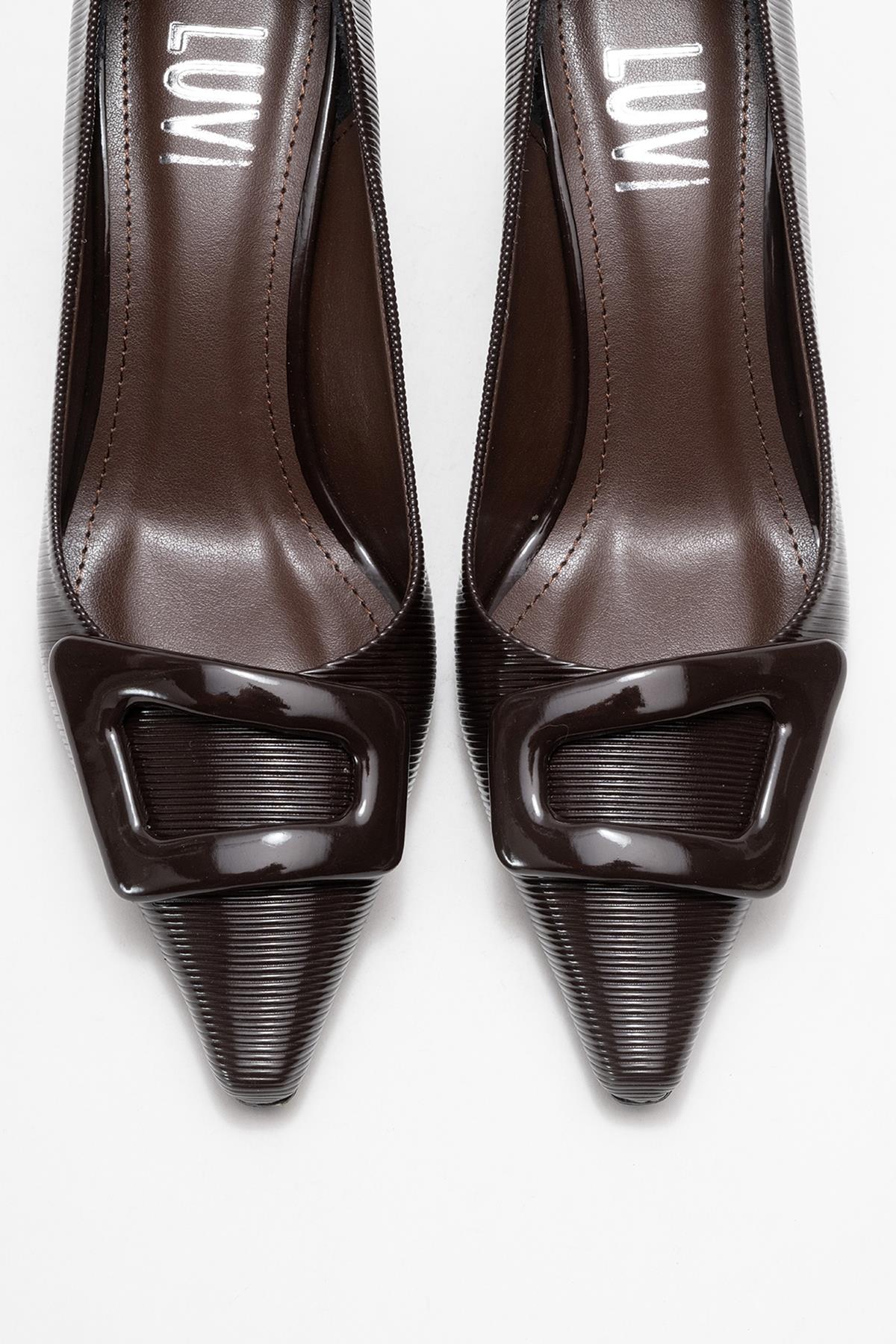 Astra - Brown Striped Buckle Heeled Pump (Women)