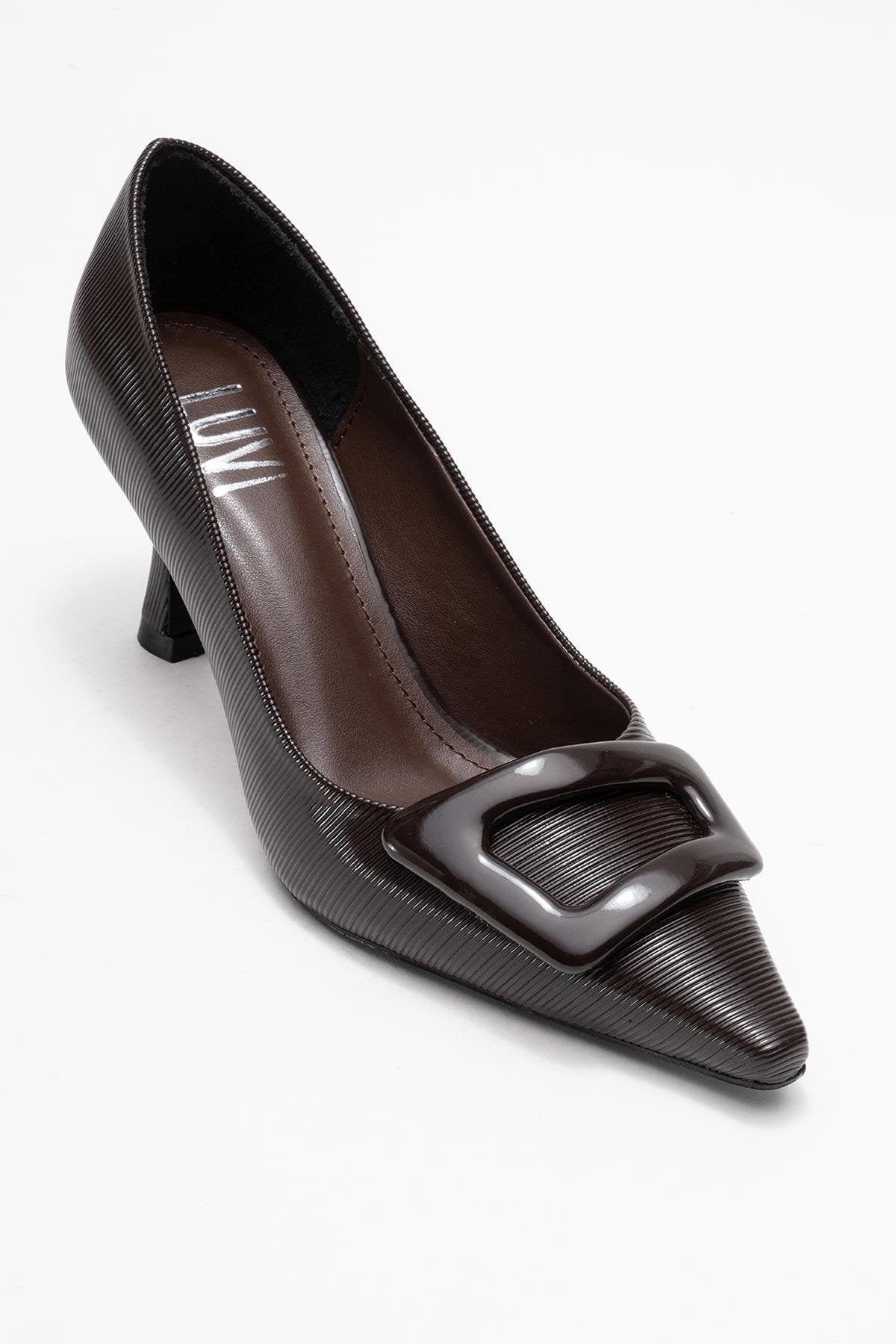 Astra - Brown Striped Buckle Heeled Pump (Women)
