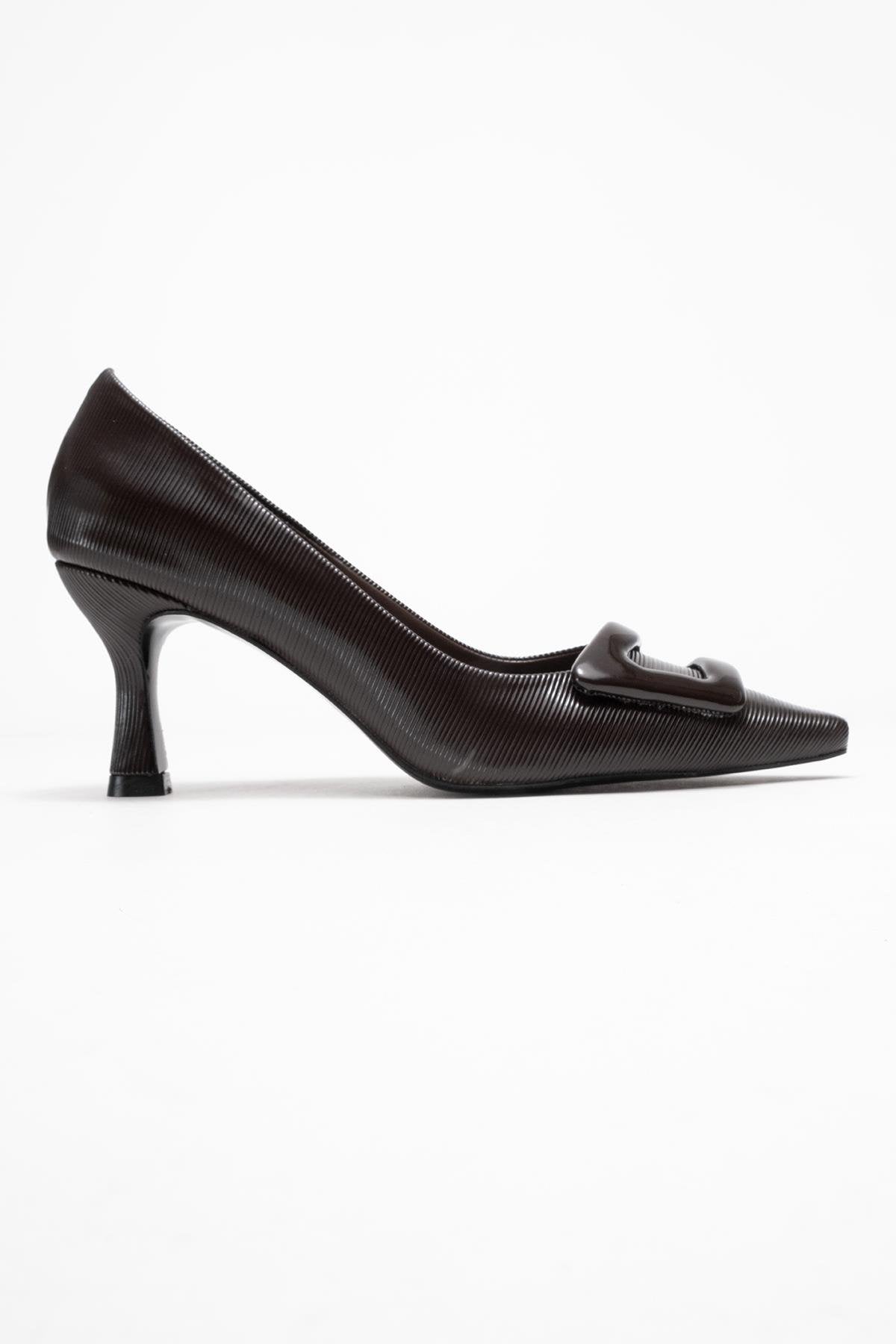 Astra - Brown Striped Buckle Heeled Pump (Women)