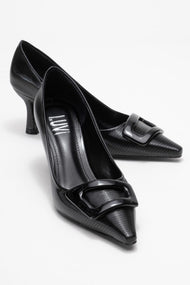 Astra - Black Striped Buckle Stiletto Heeled Shoe (Women)