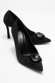 Jordana - Black Suede Buckle Stiletto Heeled Shoe (Women)