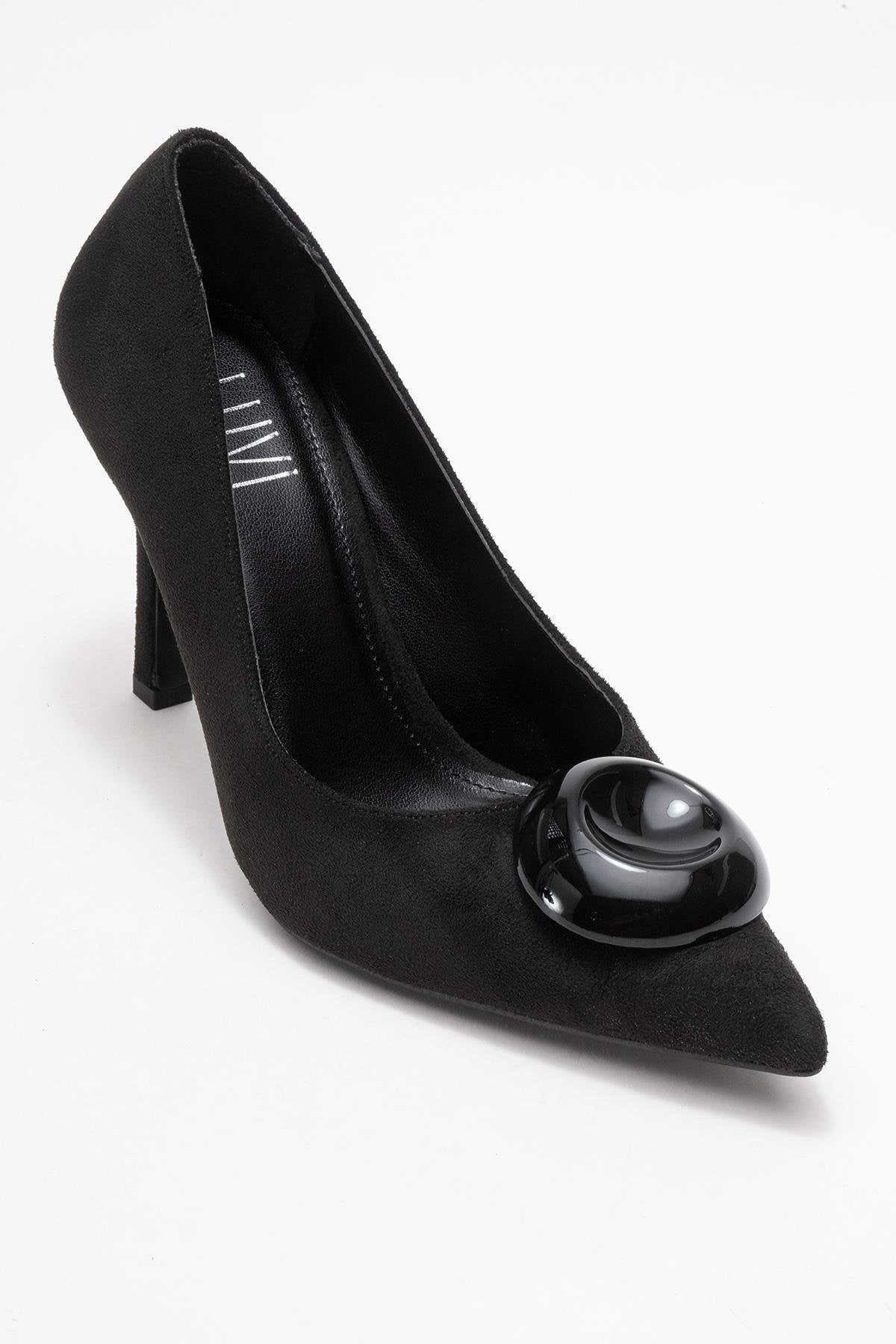 Jordana - Black Suede Buckle Stiletto Heeled Shoe (Women)