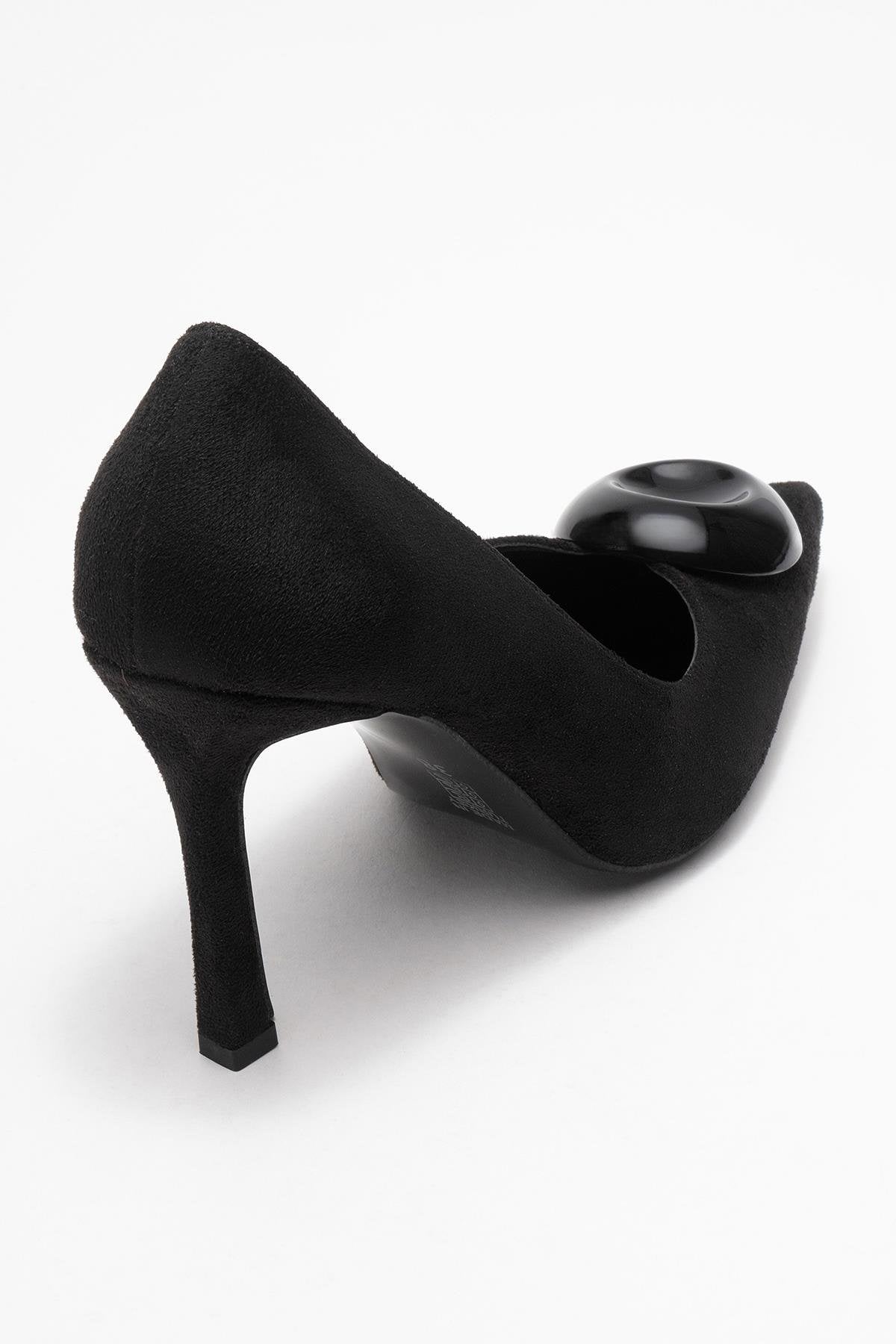 Jordana - Black Suede Buckle Stiletto Heeled Shoe (Women)