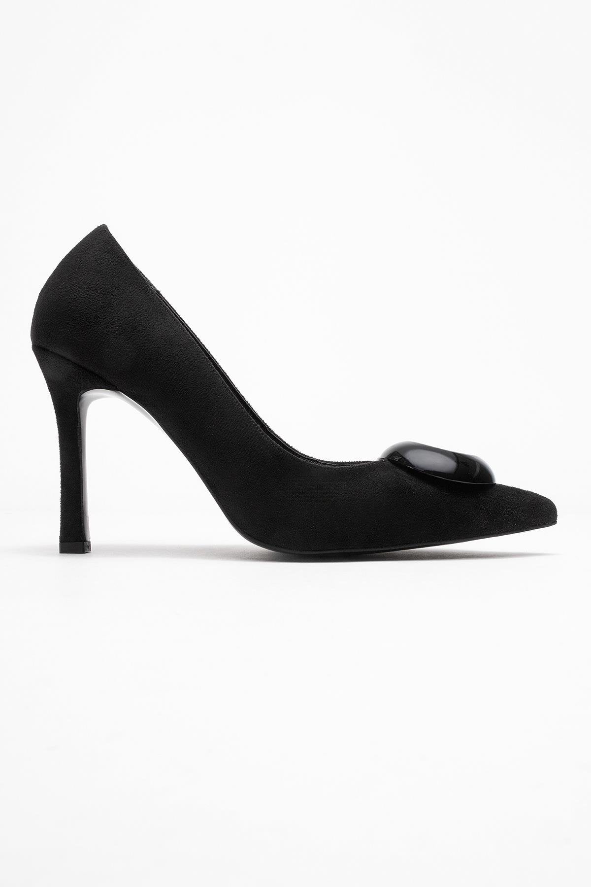 Jordana - Black Suede Buckle Stiletto Heeled Shoe (Women)