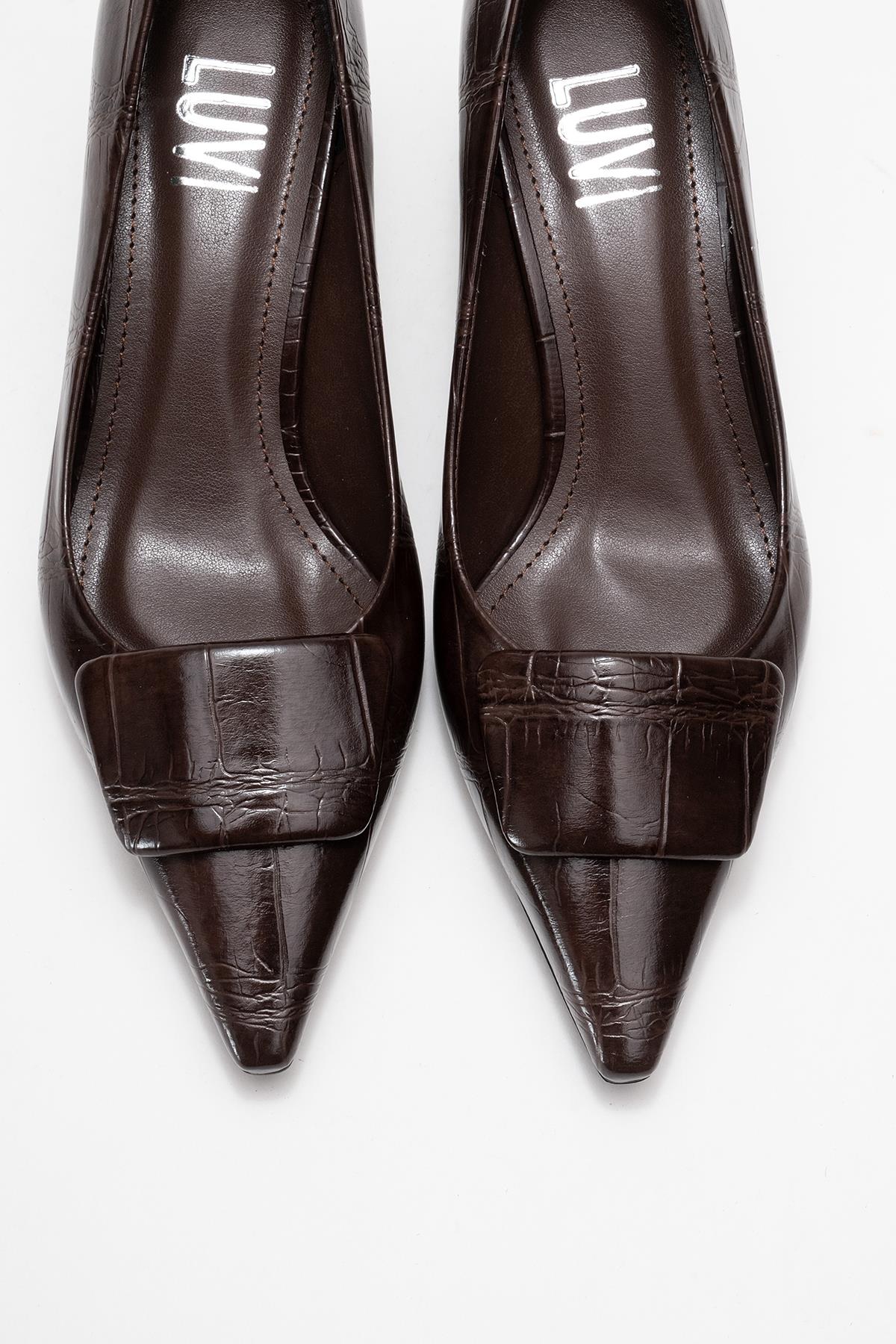 Marcia - Brown Embossed Buckle Stiletto Heel Shoe (Women)