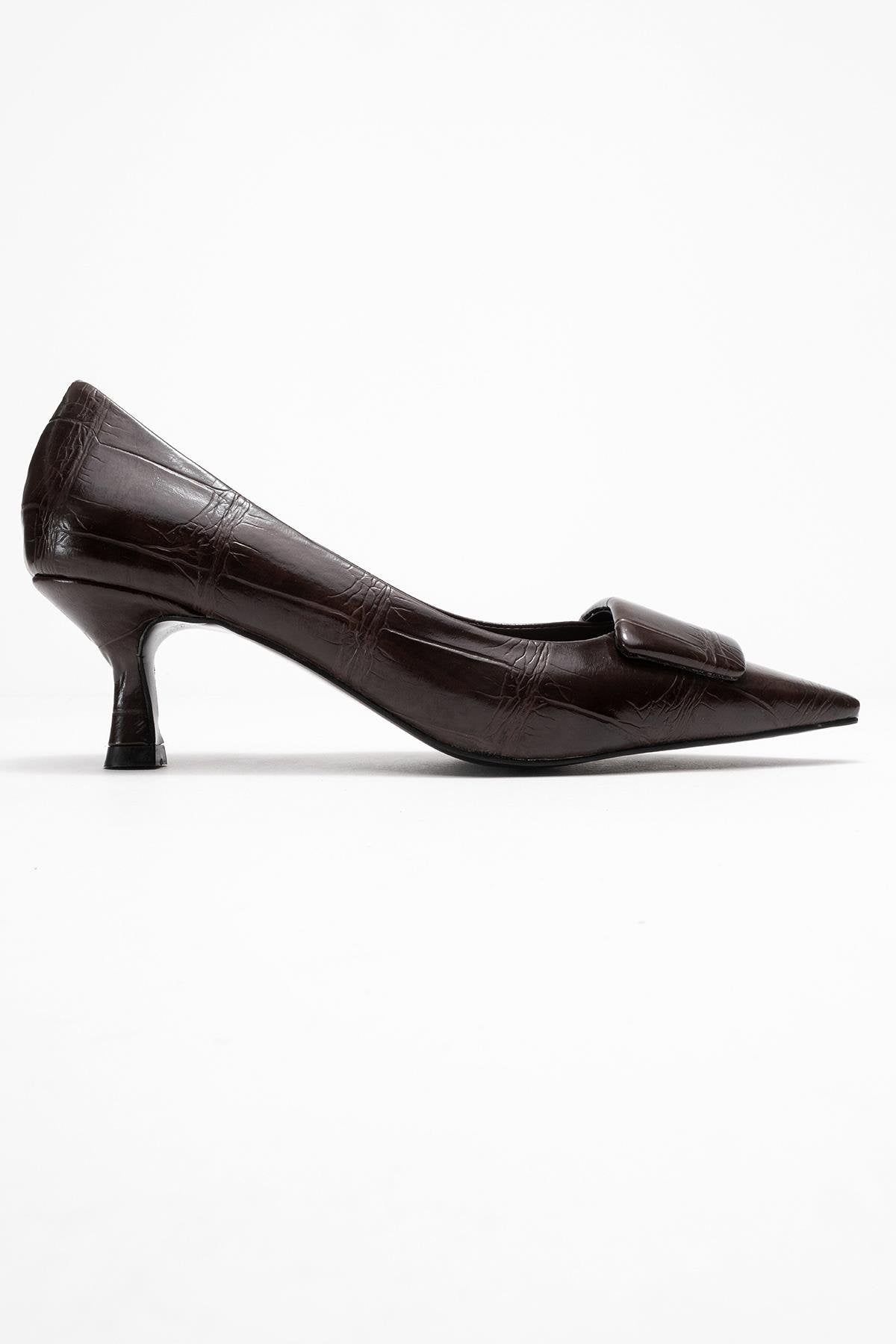 Marcia - Brown Embossed Buckle Stiletto Heel Shoe (Women)