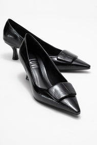Marcia - Black Embossed Buckle Stiletto Heel Shoe (Women)