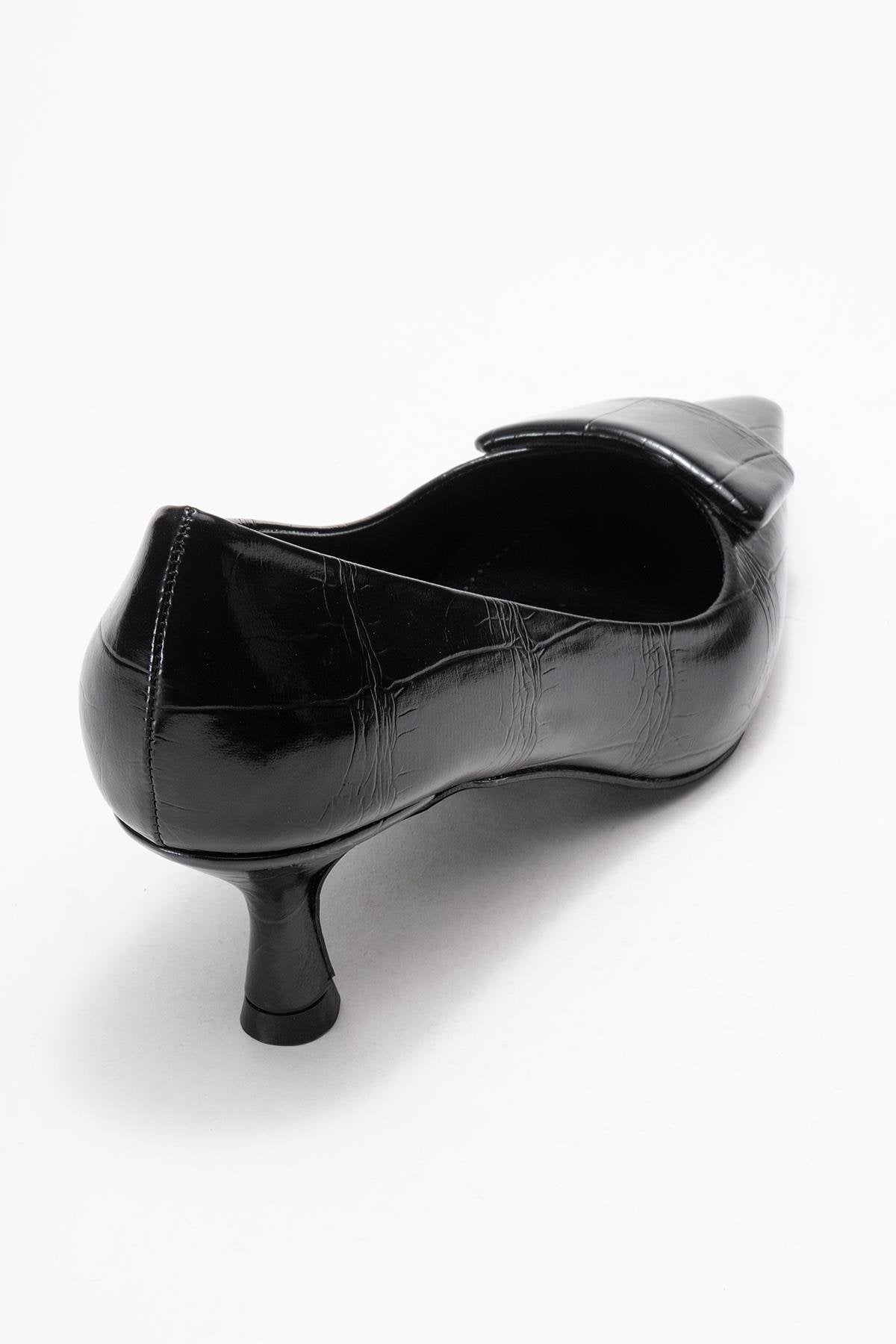 Marcia - Black Embossed Buckle Stiletto Heel Shoe (Women)