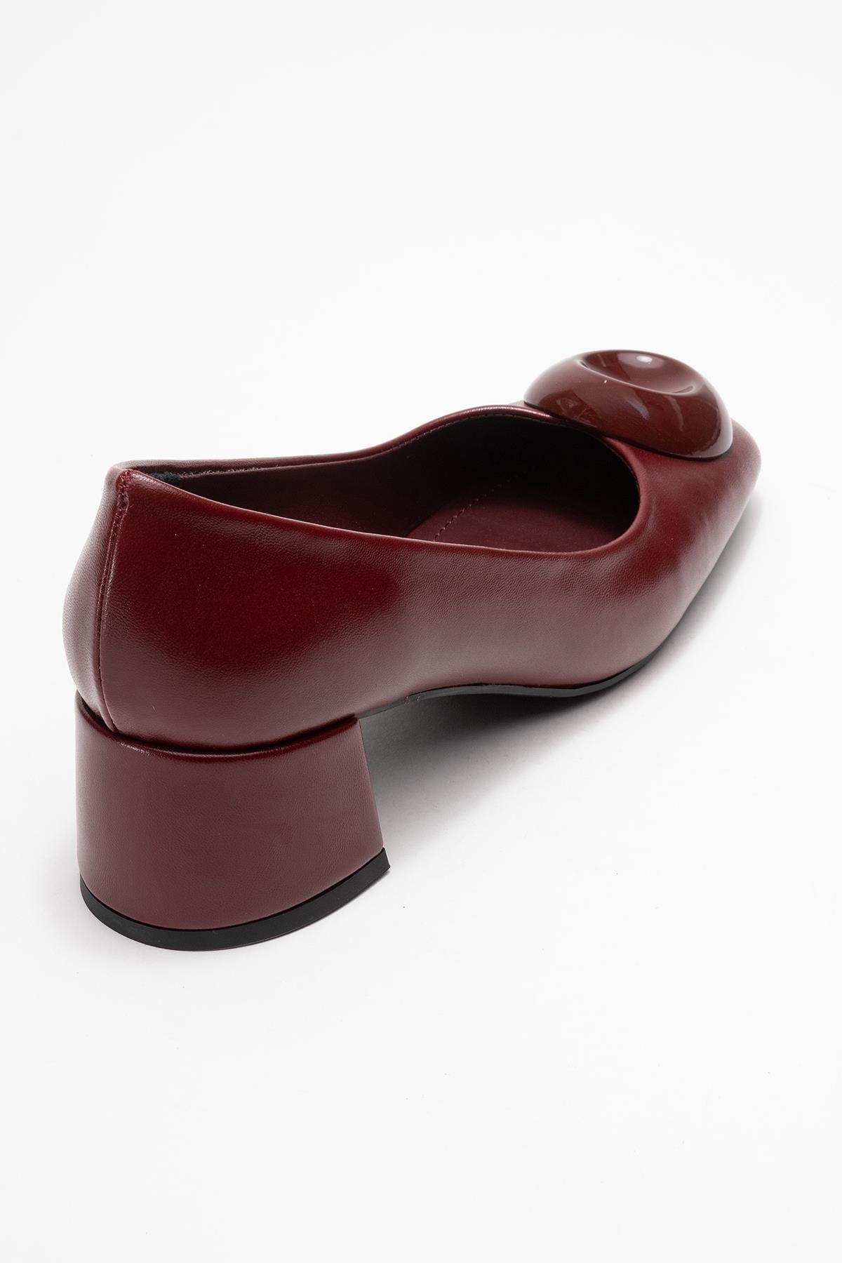 Mila - Burgundy Buckle Square Toe Block Heel Shoe (Women)
