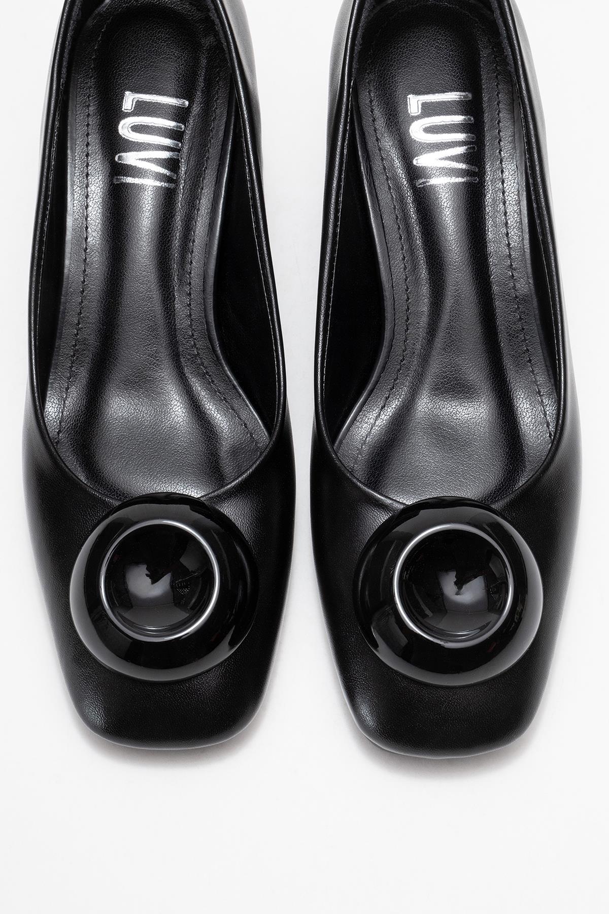 Mila - Black Buckle Square Toe Block Heel Shoe (Women)