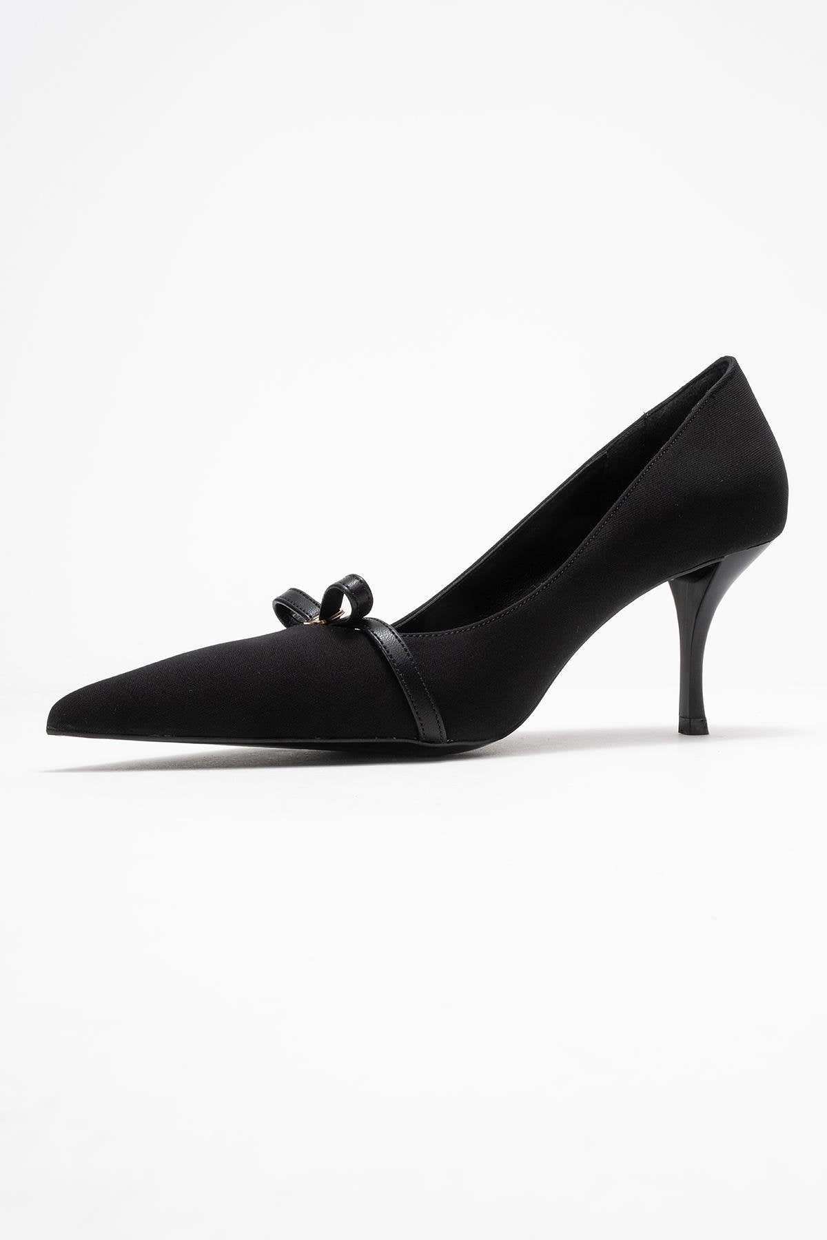Annie - Black Bow Heeled Shoe (Women)