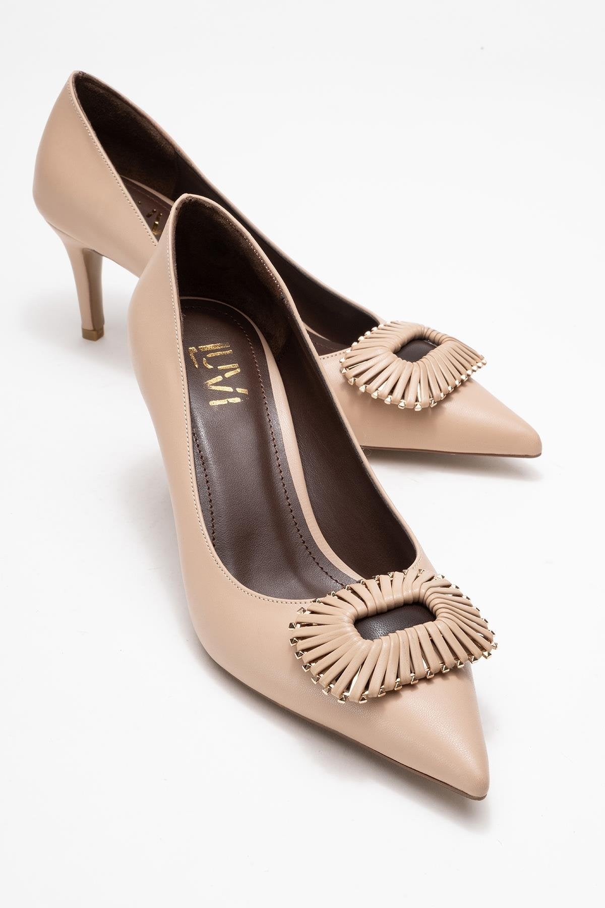 Great - Beige Brown Buckle Heeled Shoe (Women)