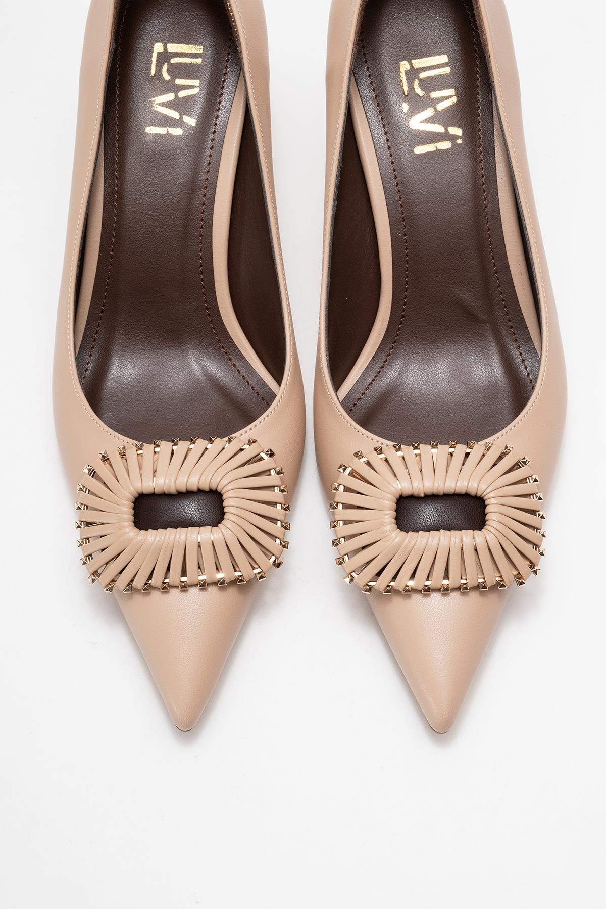 Great - Beige Brown Buckle Heeled Shoe (Women)