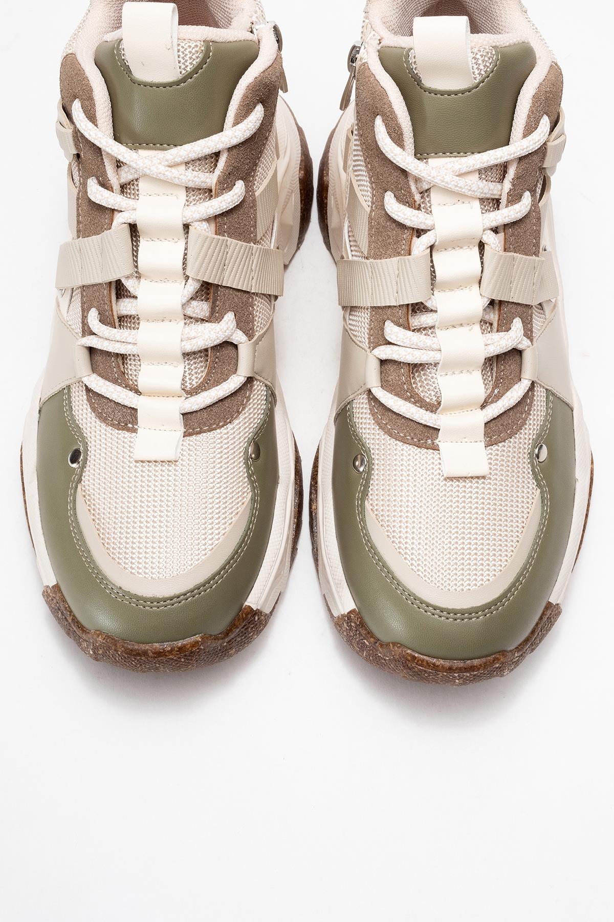 Seraphine - Beige Green Zip Lace-Up Sport Boot (Women)
