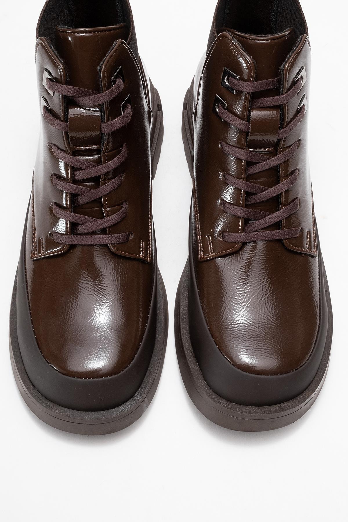 Challo - Brown Patent Lace-Up Ankle Boot (Women)