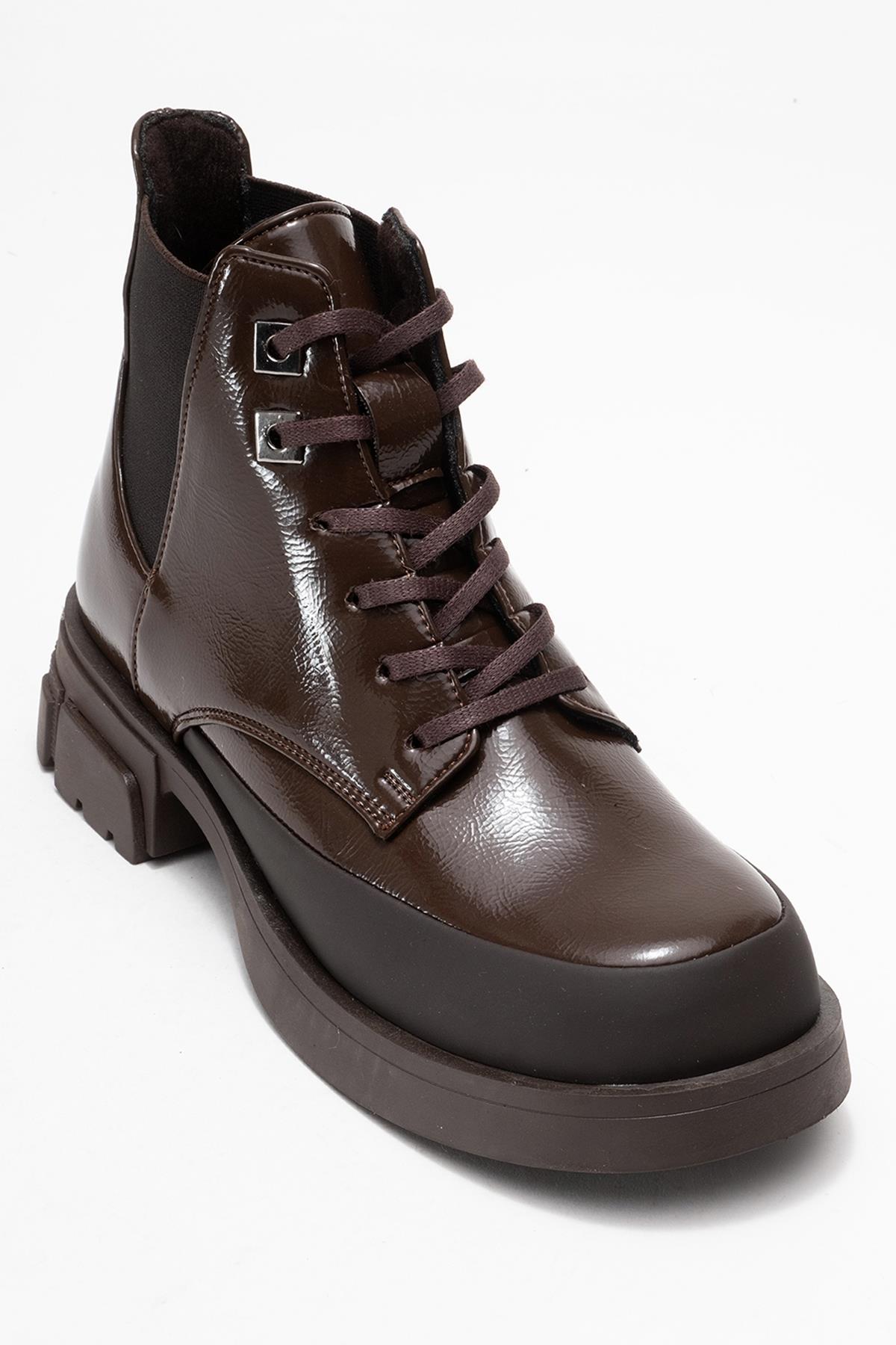 Challo - Brown Patent Lace-Up Ankle Boot (Women)
