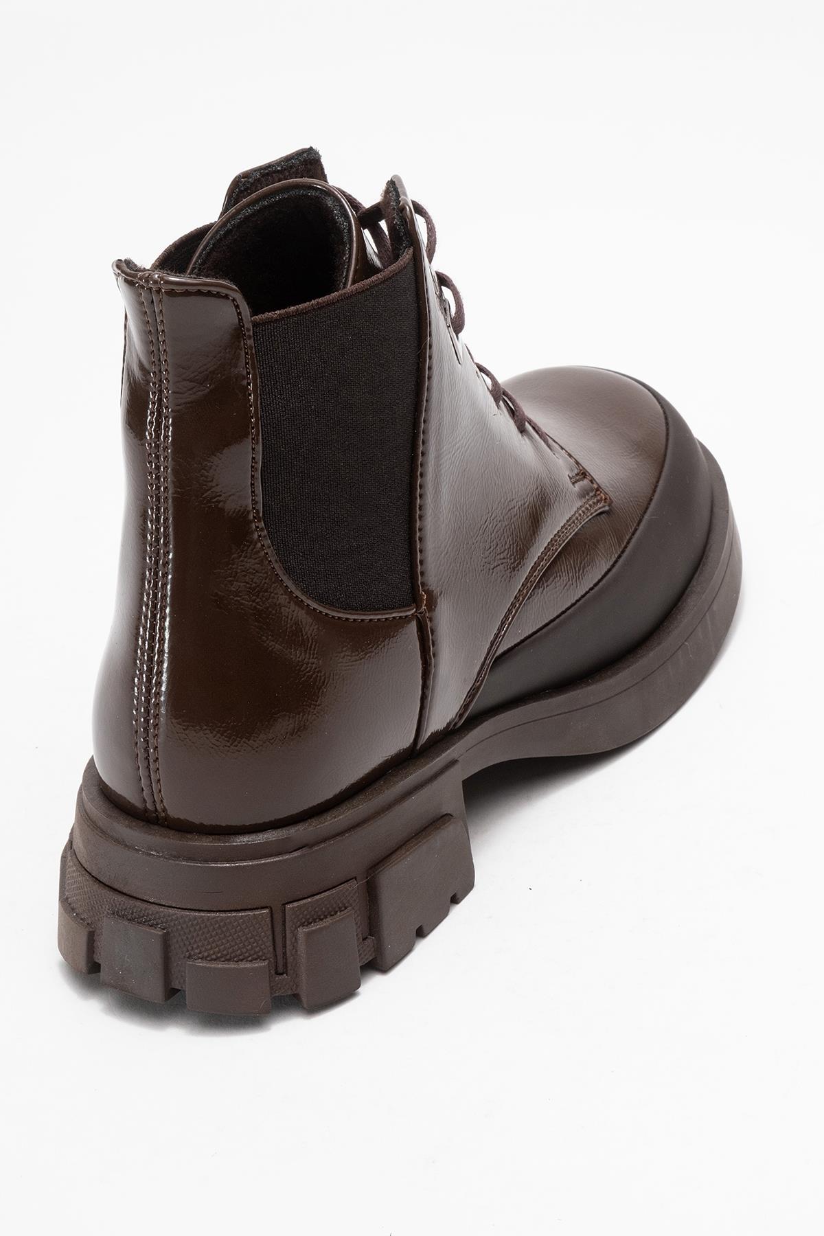 Challo - Brown Patent Lace-Up Ankle Boot (Women)