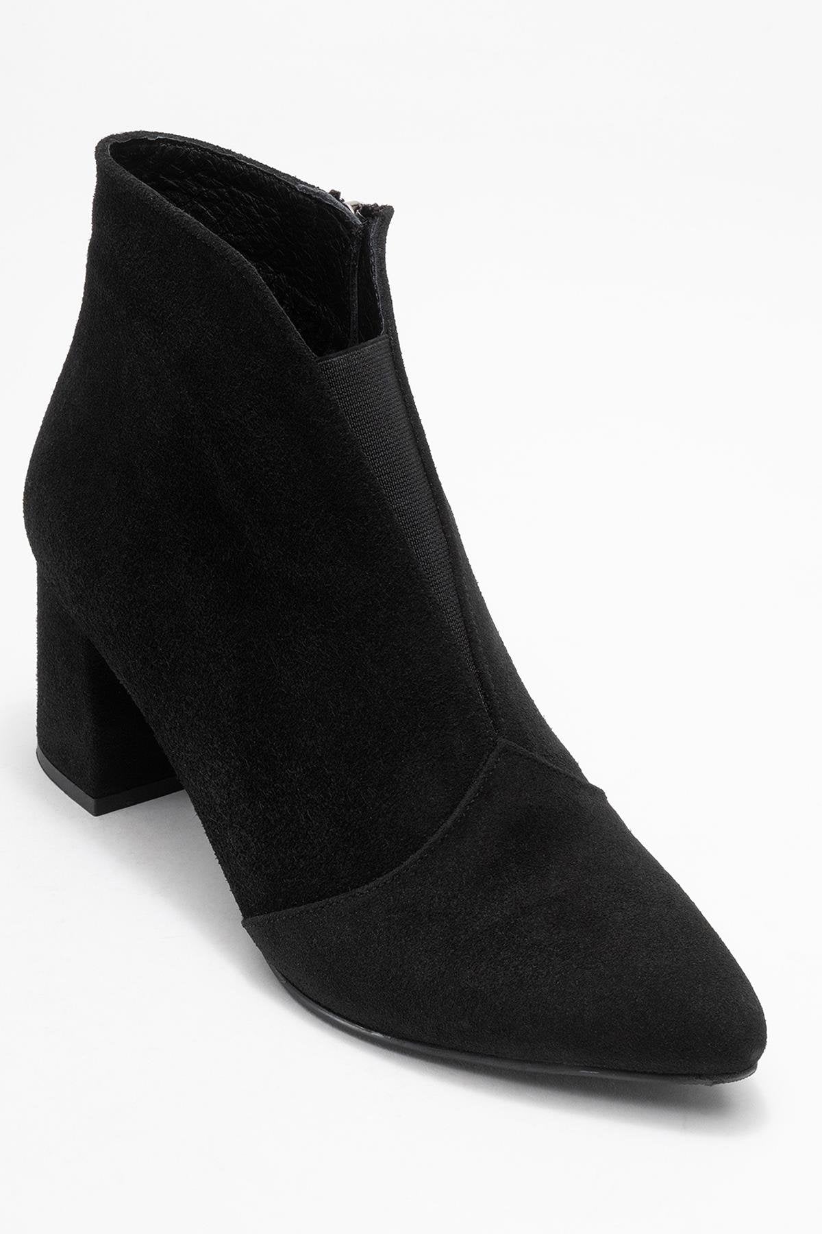 Finda - Black Suede Genuine Leather Block Heel Ankle Boot (Women)