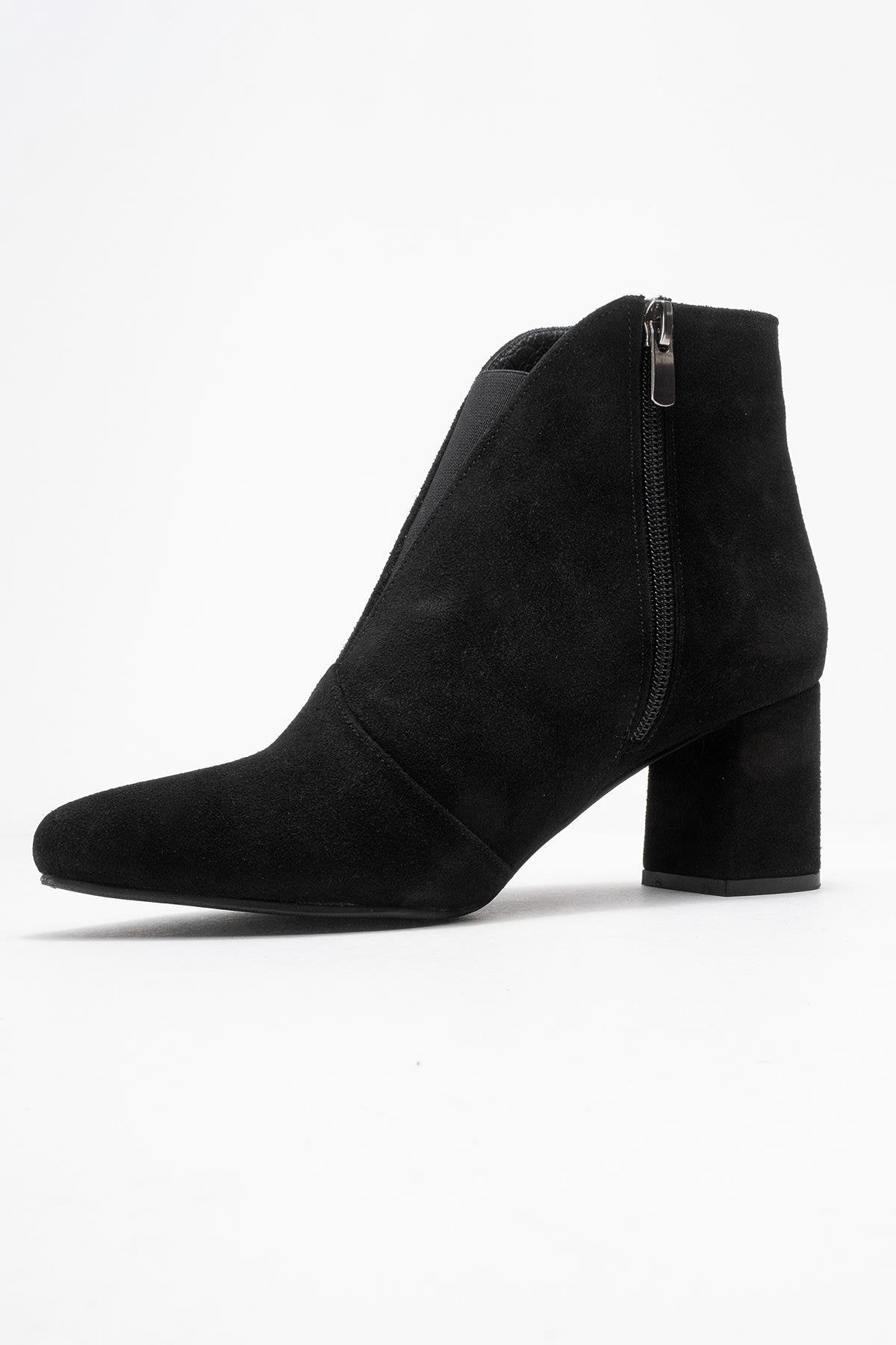 Finda - Black Suede Genuine Leather Block Heel Ankle Boot (Women)