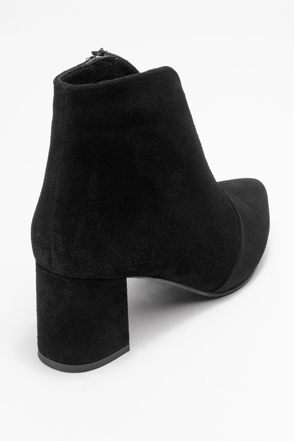 Finda - Black Suede Genuine Leather Block Heel Ankle Boot (Women)