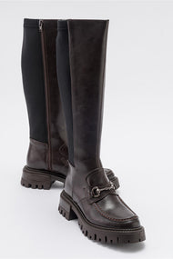 Chapel - Brown Leather Buckle Stretch Detail Boot (Women)