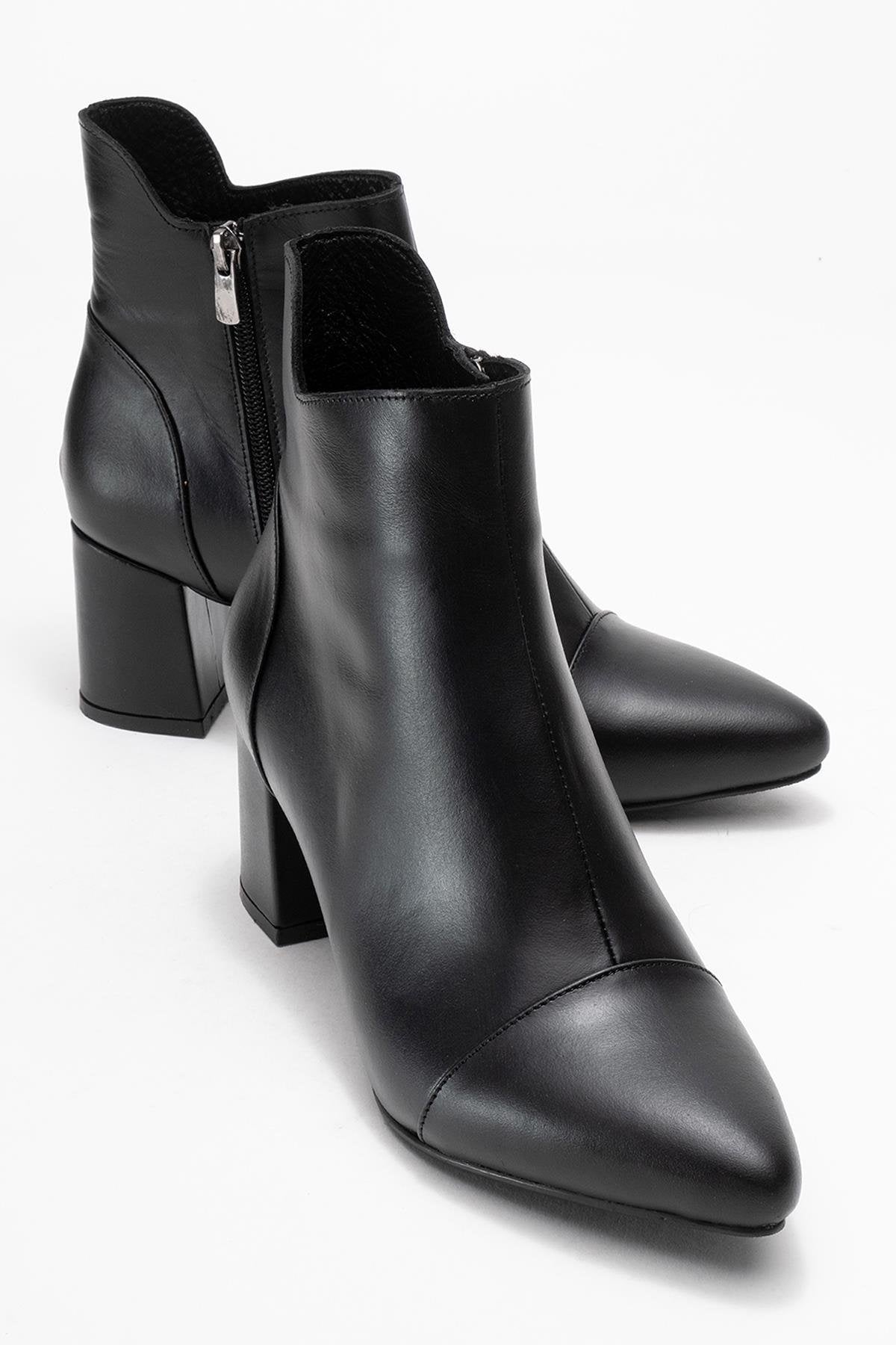 Gael - Black Genuine Leather Block Heel Ankle Boot (Women)