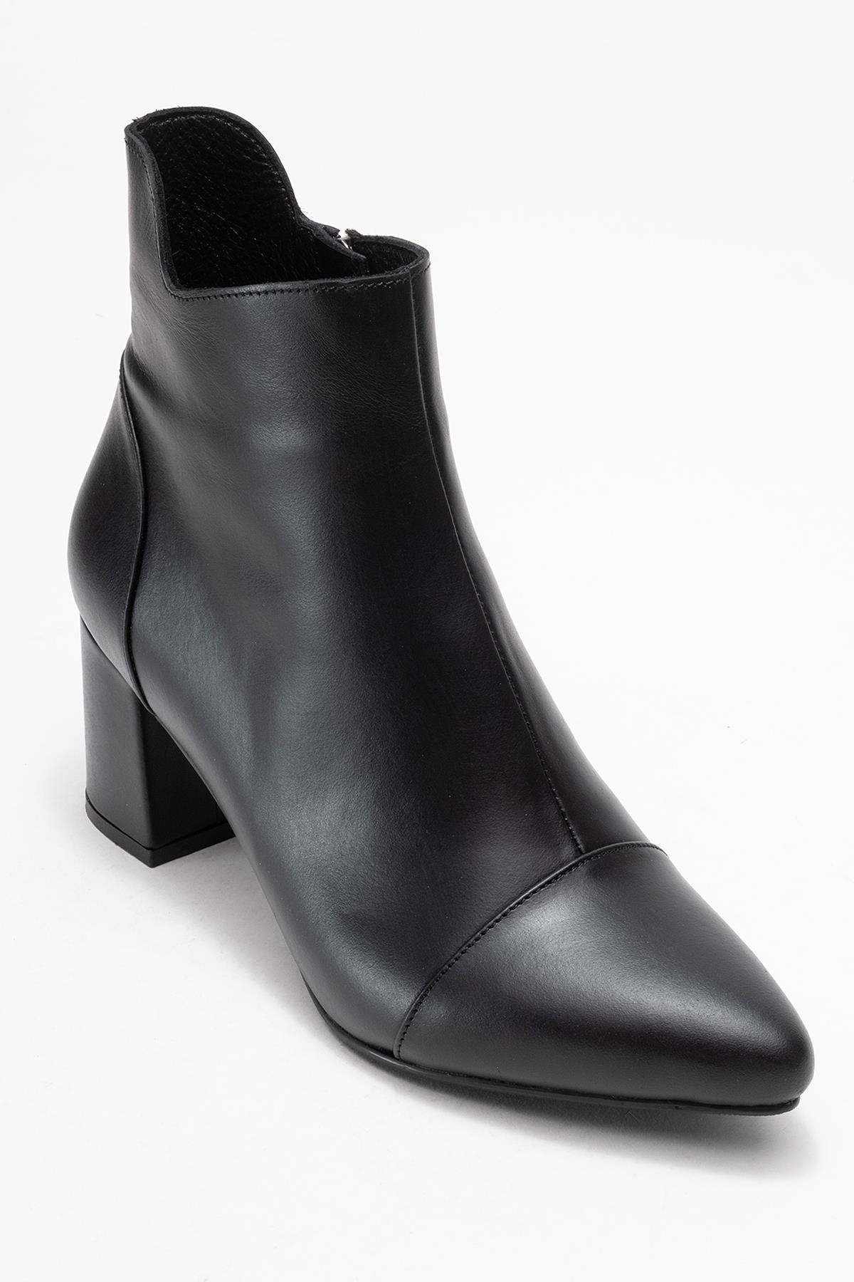 Gael - Black Genuine Leather Block Heel Ankle Boot (Women)
