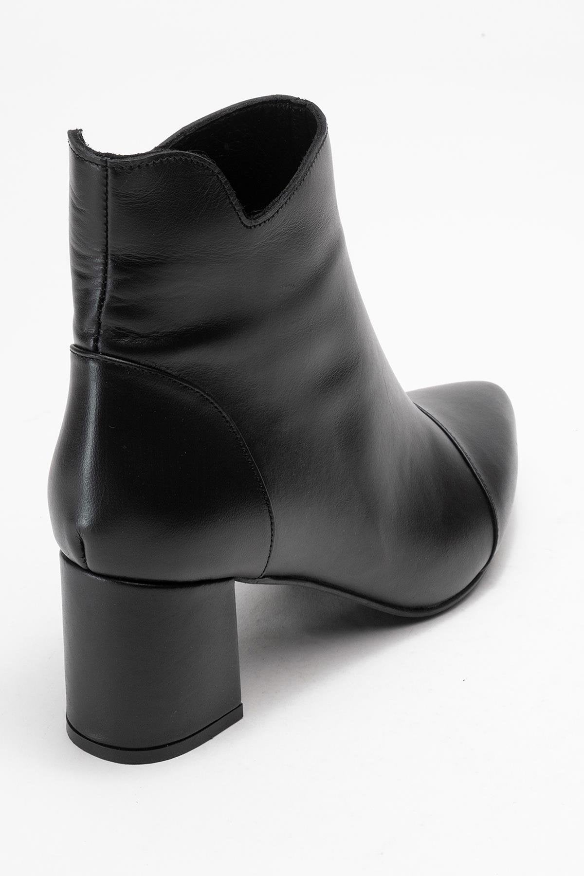 Gael - Black Genuine Leather Block Heel Ankle Boot (Women)
