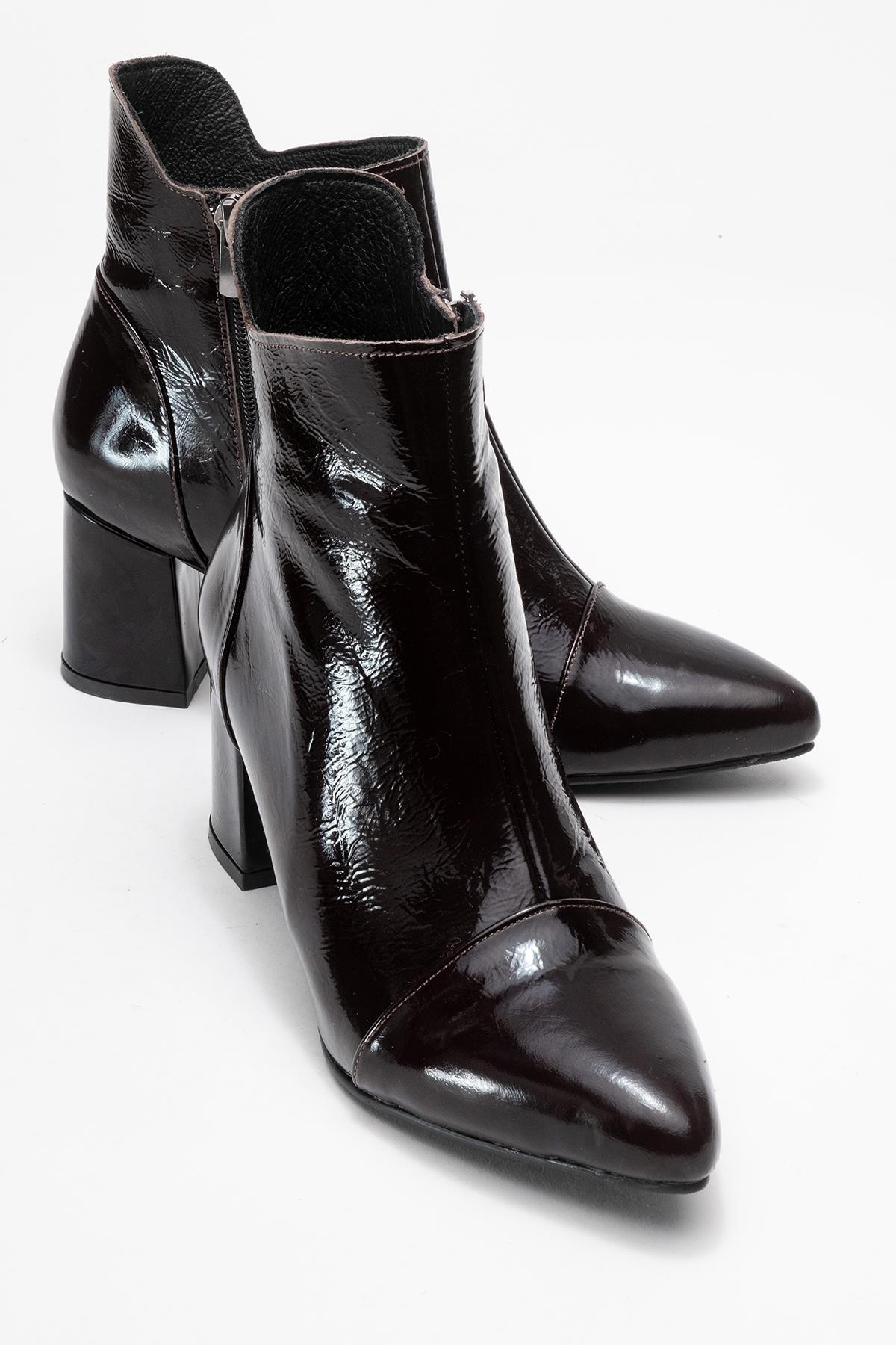 Gael - Dark Brown Patent Genuine Leather Block Heel Ankle Boot (Women)