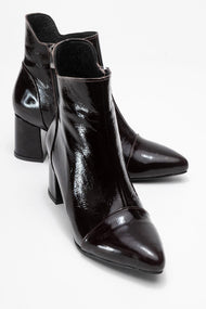 Gael - Dark Brown Patent Genuine Leather Block Heel Ankle Boot (Women)