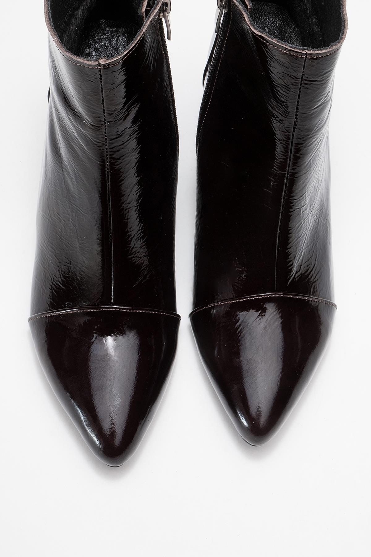 Gael - Dark Brown Patent Genuine Leather Block Heel Ankle Boot (Women)