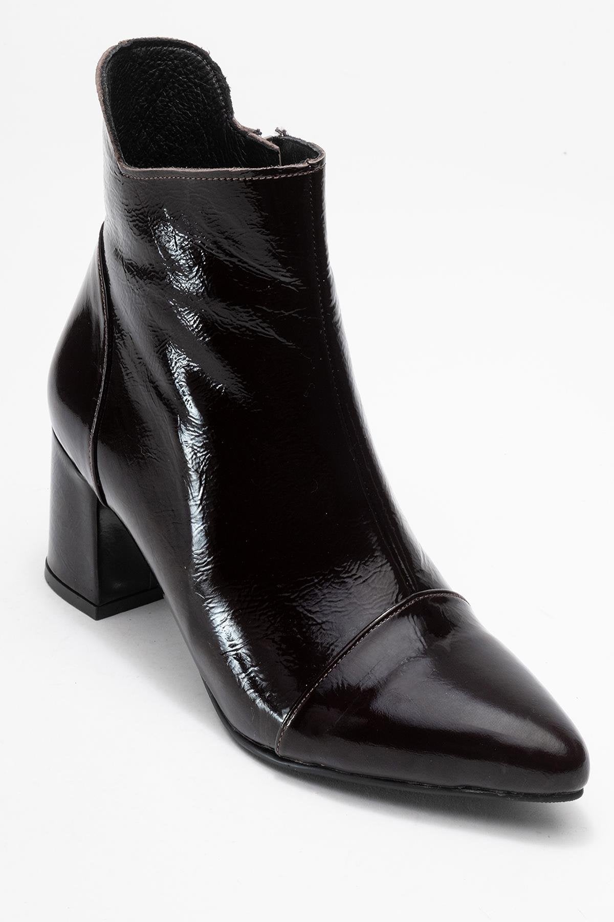 Gael - Dark Brown Patent Genuine Leather Block Heel Ankle Boot (Women)