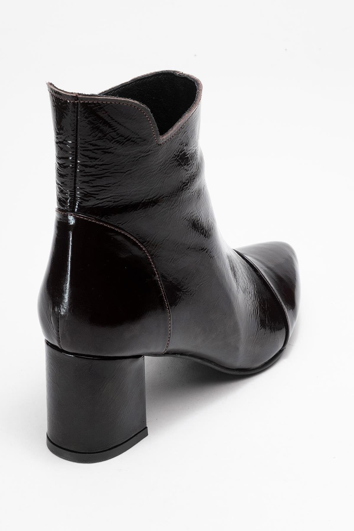 Gael - Dark Brown Patent Genuine Leather Block Heel Ankle Boot (Women)